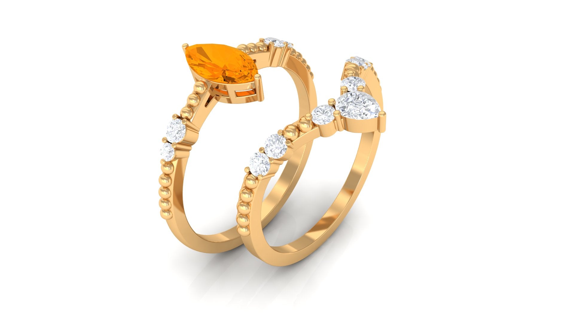 Marquise Cut Fire Opal and Diamond Wedding Ring Set AAA - Rosec Jewels