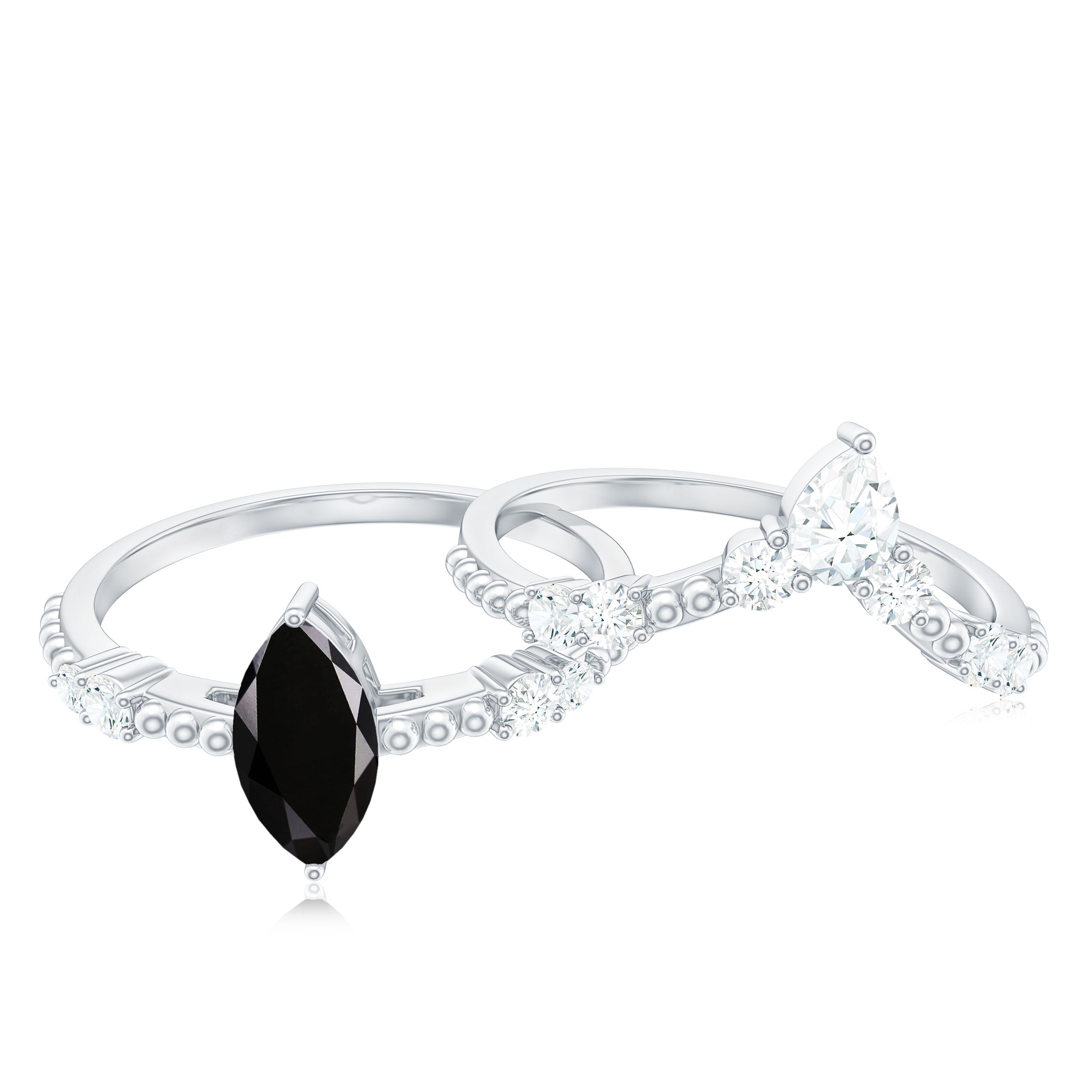Natural Black Spinel Wedding Engagement Ring Set with Moissanite AAA - Rosec Jewels