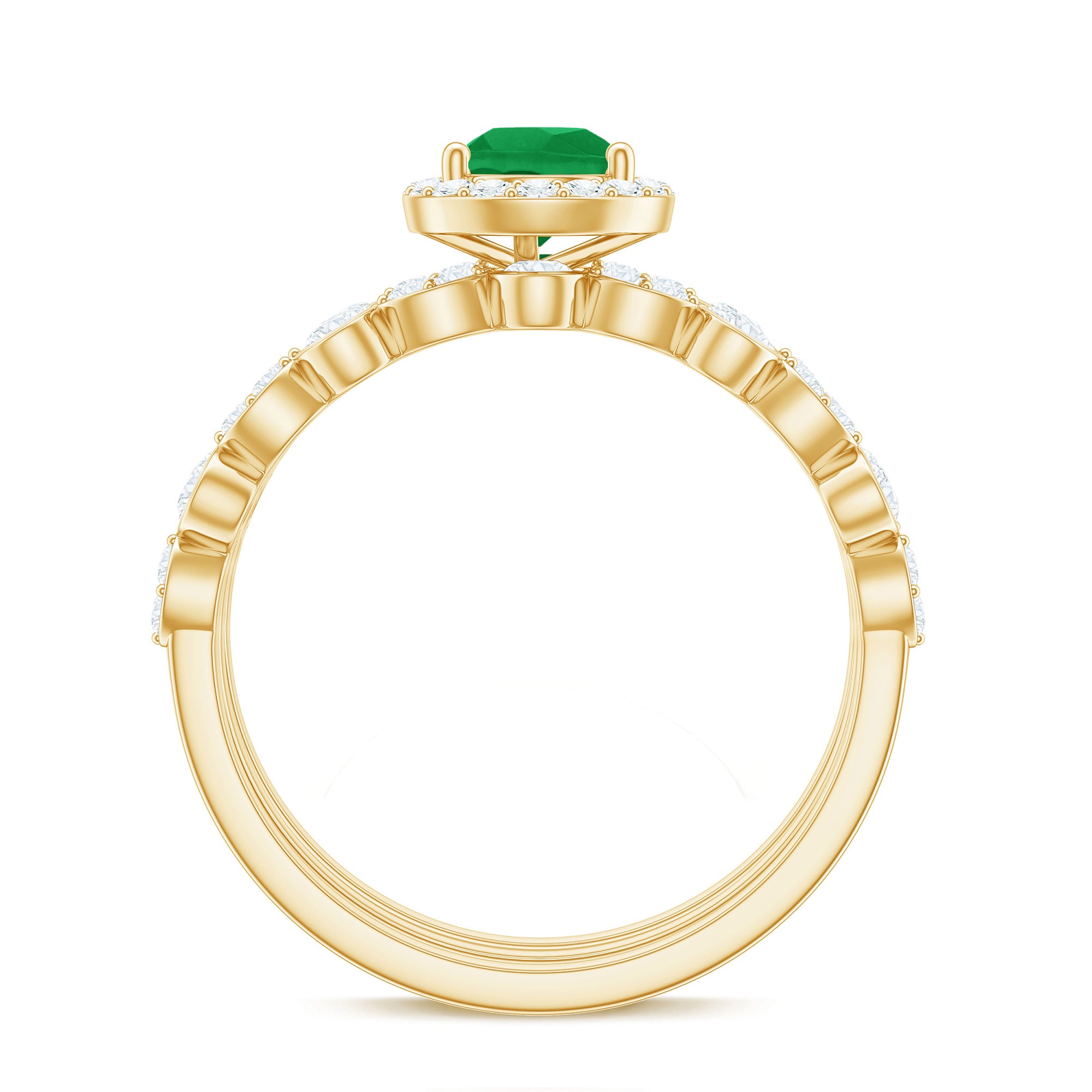 Natural Emerald Teardrop Engagement Ring and Wedding Band Set of 3 AAA - Rosec Jewels