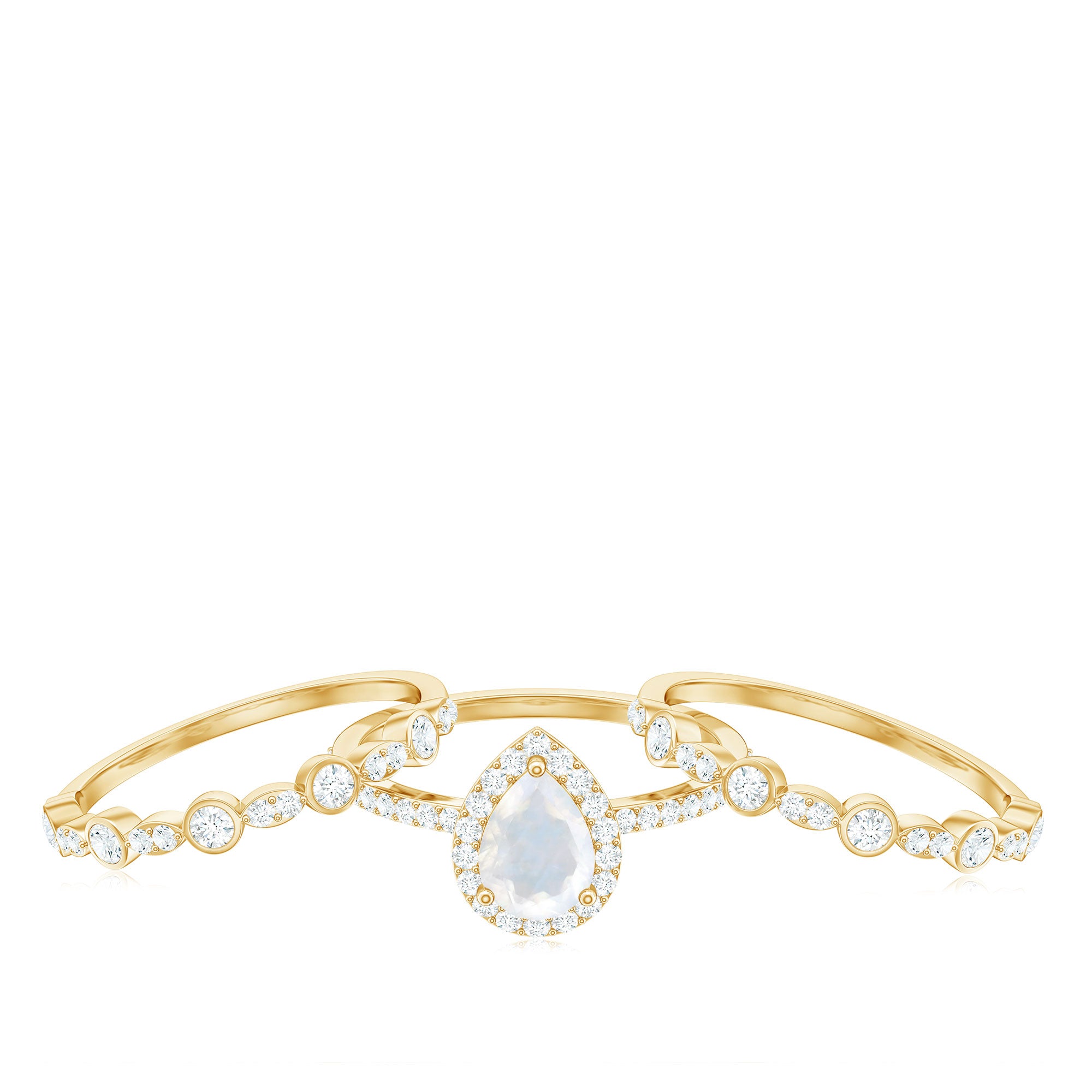 Rosec Jewels-Pear Cut Moonstone Bridal Trio Ring Set with Moissanite Band