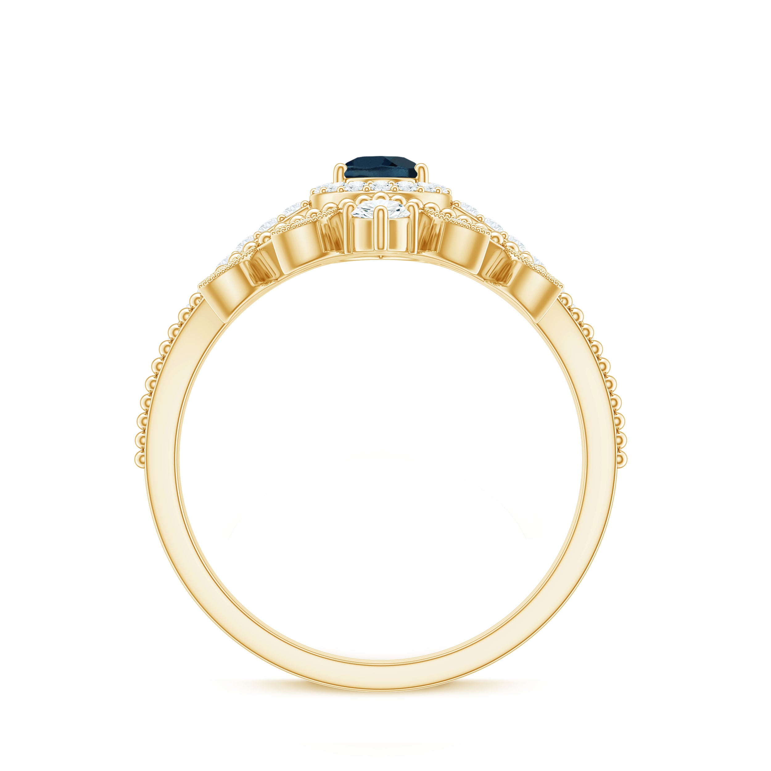 Vintage Style London Blue Topaz and Diamond Teardrop Wedding Ring Set AAA - Rosec Jewels