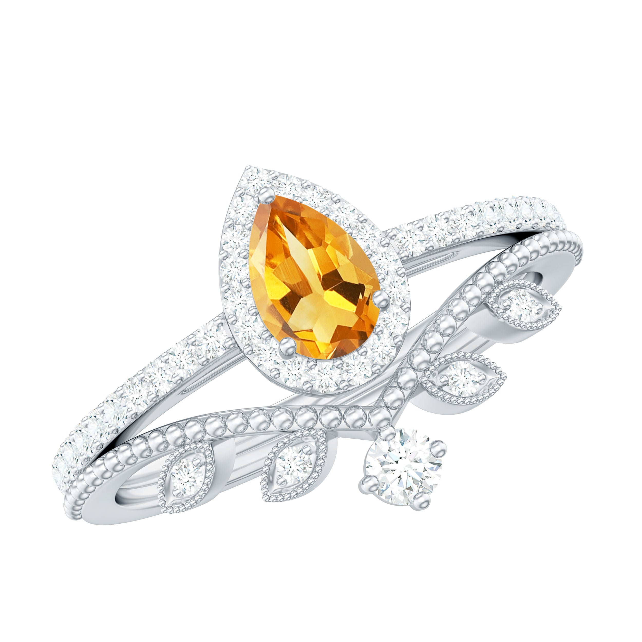 Certified Citrine and Diamond Teardrop Engagement Ring with Enhancer AAA - Rosec Jewels