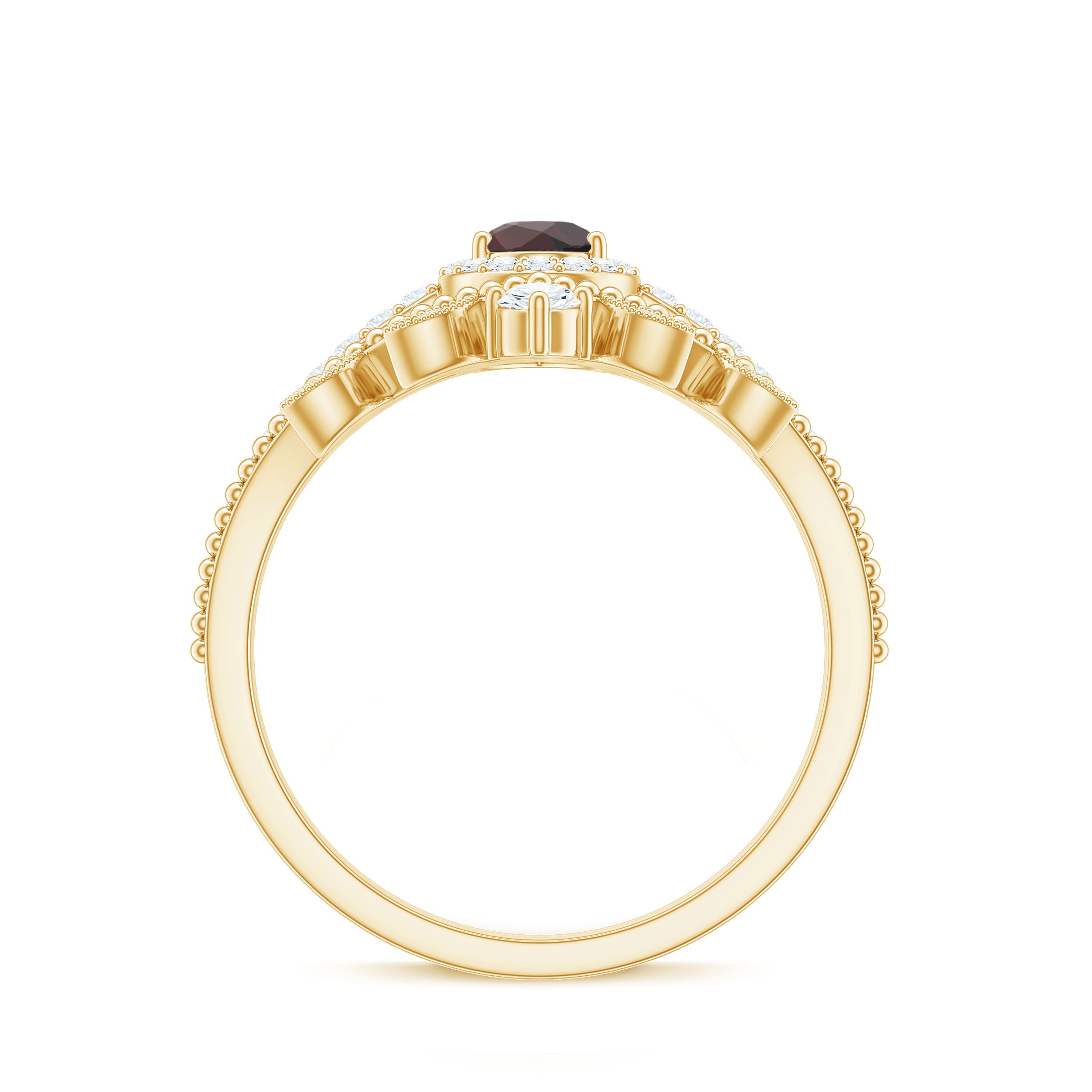 Natural Garnet Diamond Vintage Wedding Bridal Ring Set AAA - Rosec Jewels