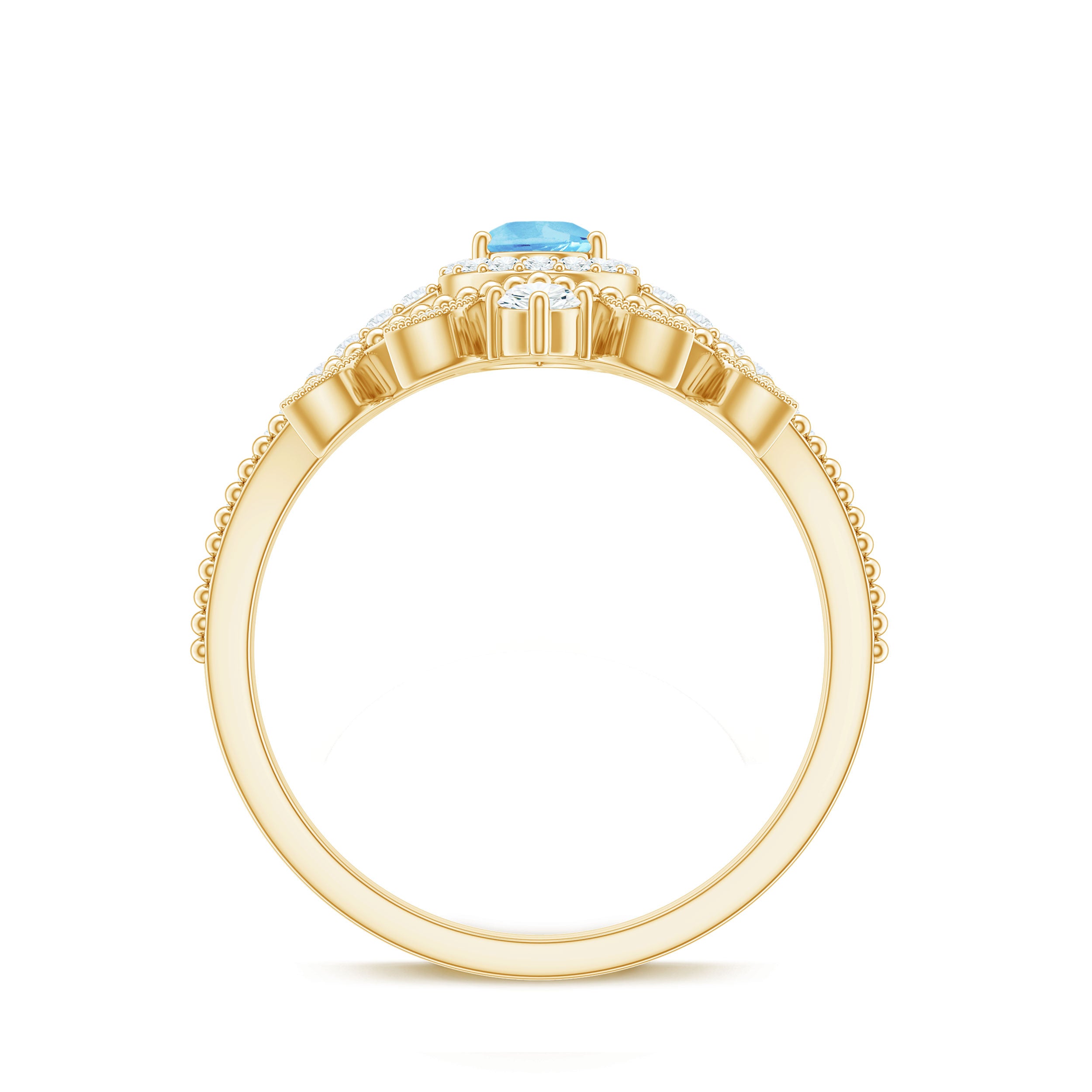 Vintage Looking Aquamarine and Diamond Teardrop Wedding Ring Set for Women AAA - Rosec Jewels