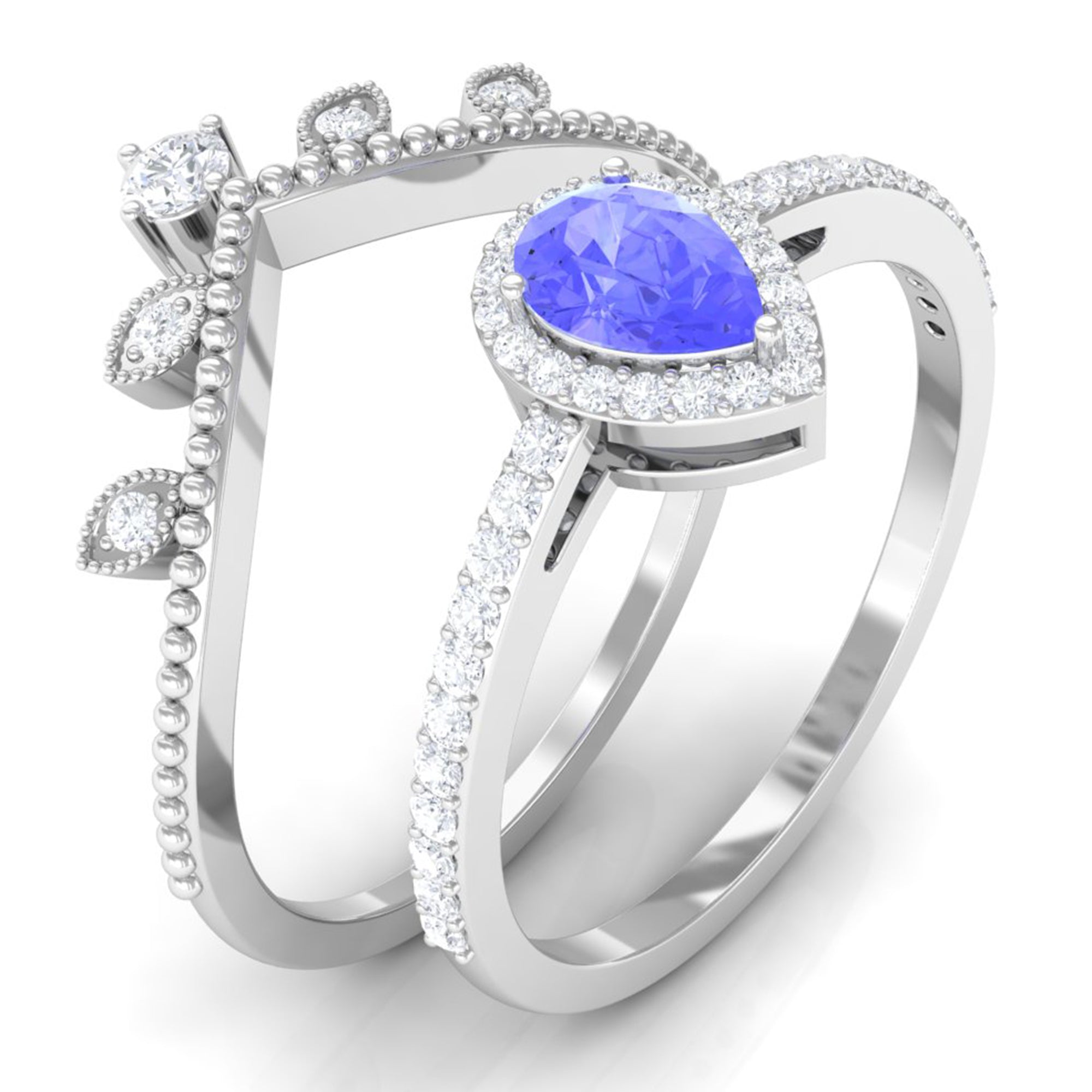Rosec Jewels-Vintage Looking Tanzanite Diamond Wedding Bridal Ring Set of 2