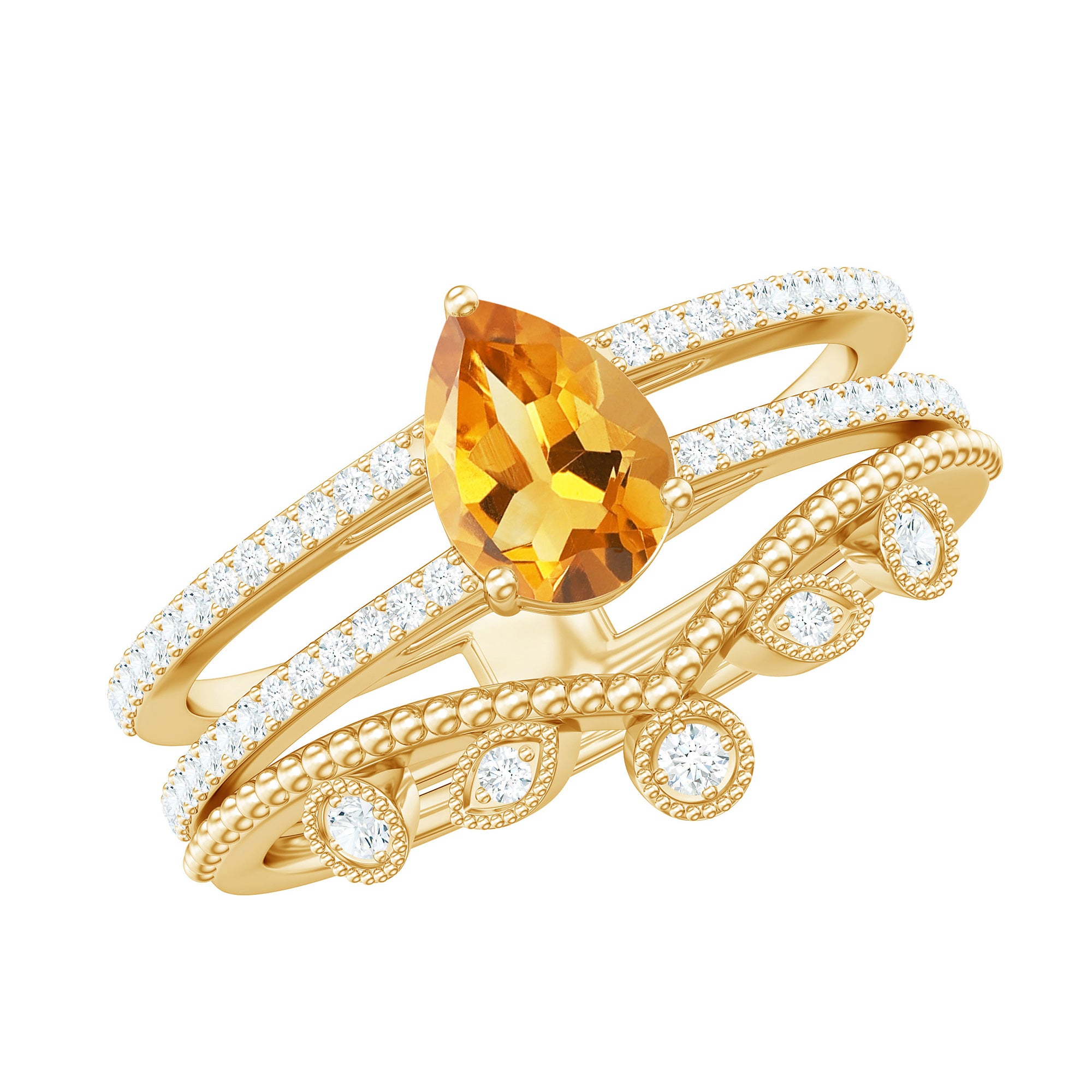 Natural Citrine Double Band Engagement Ring with Enhancer AAA - Rosec Jewels