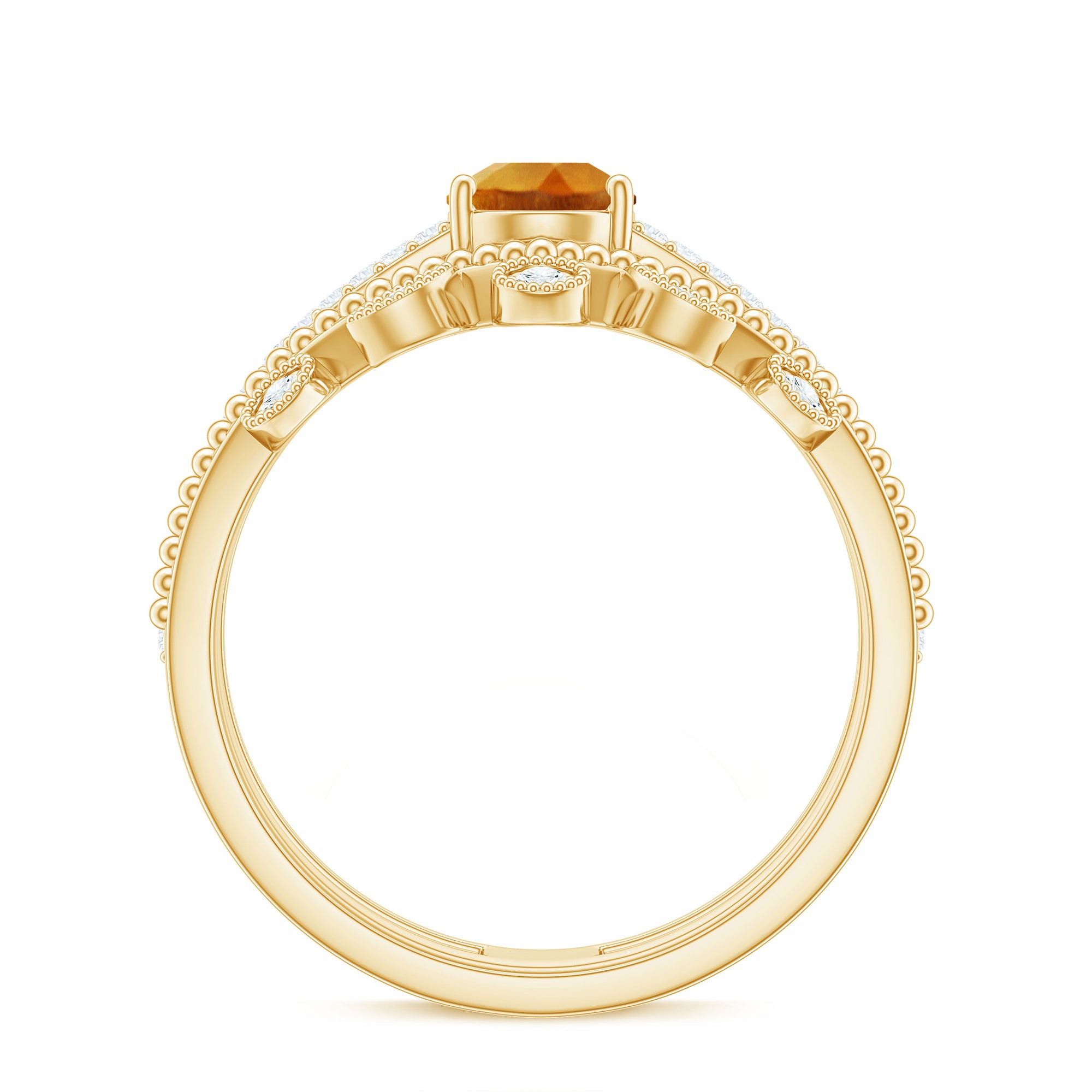 Natural Citrine Double Band Engagement Ring with Enhancer AAA - Rosec Jewels