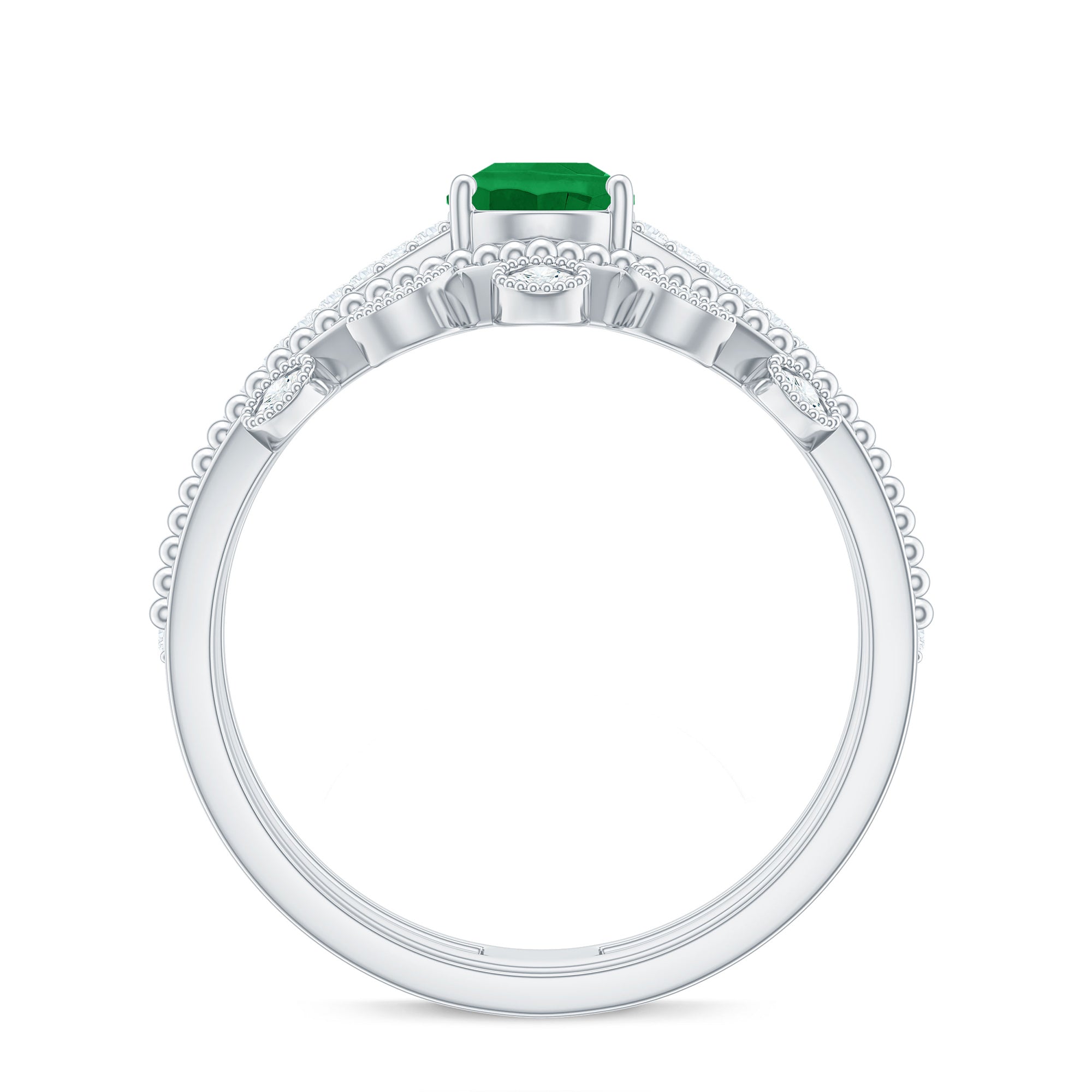 Vintage Style Emerald Diamond Wedding Bridal Ring Set AAA - Rosec Jewels