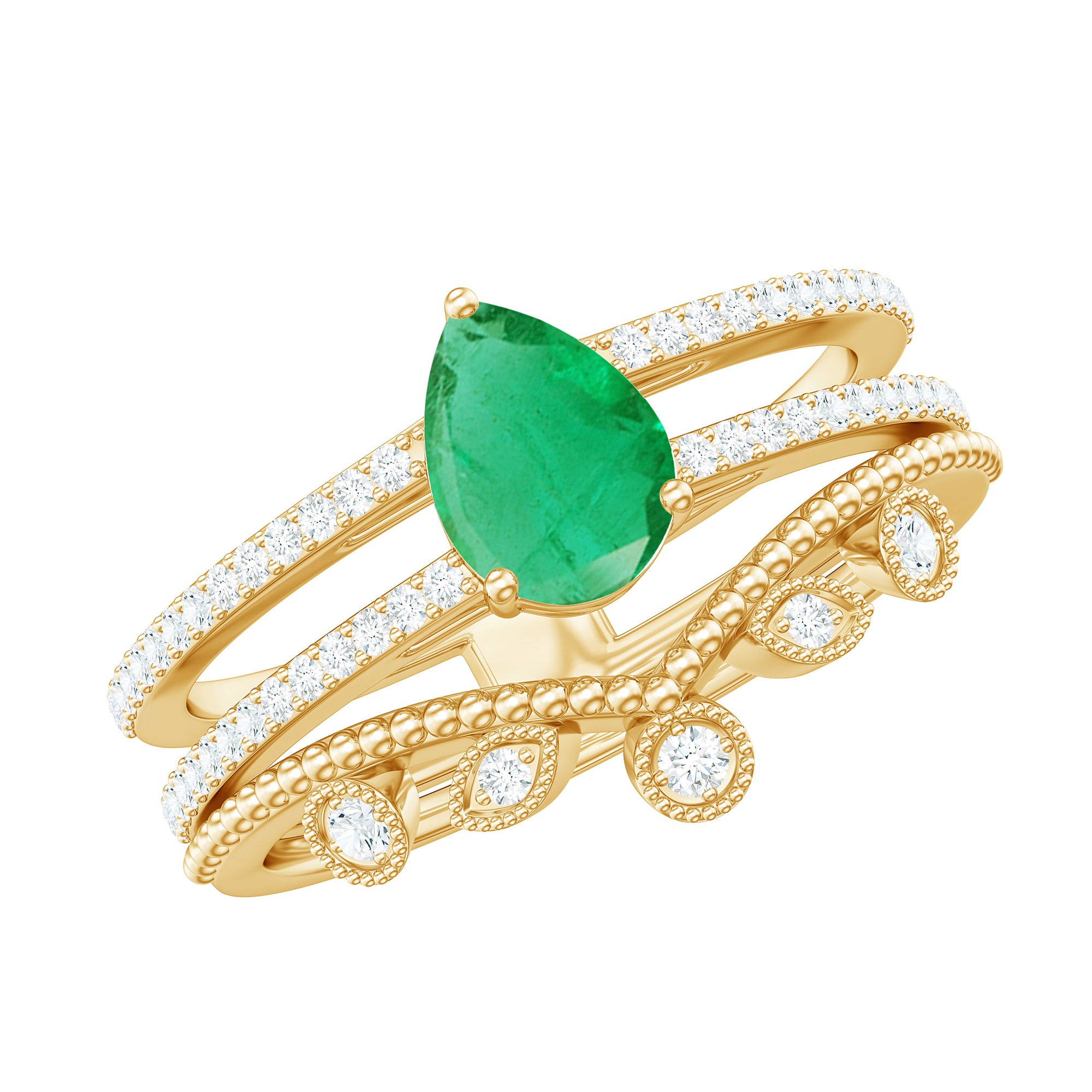 Vintage Style Emerald Diamond Wedding Bridal Ring Set AAA - Rosec Jewels