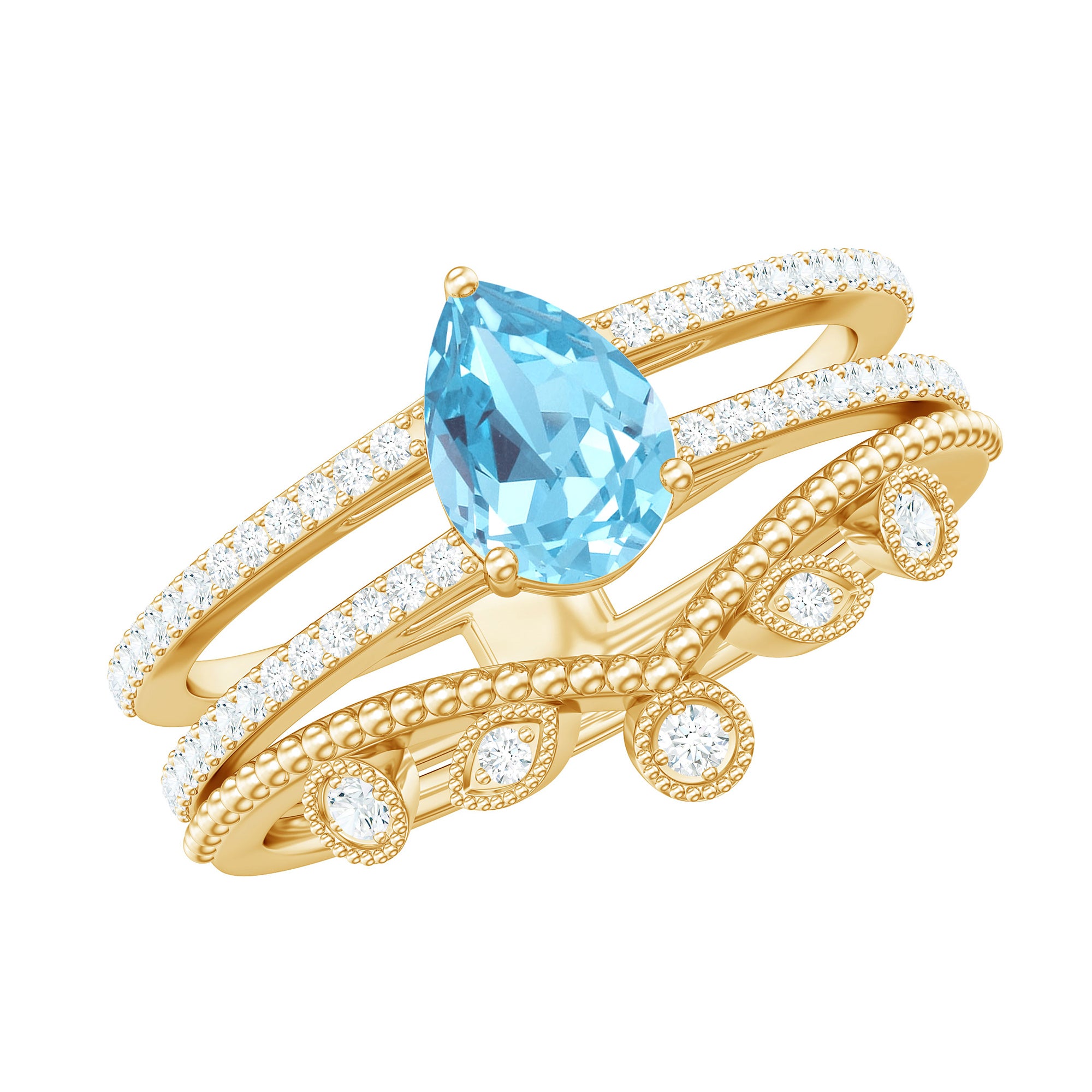 1 Carat Aquamarine and Diamond Teardrop Engagement Ring with Enhancer AAA - Rosec Jewels