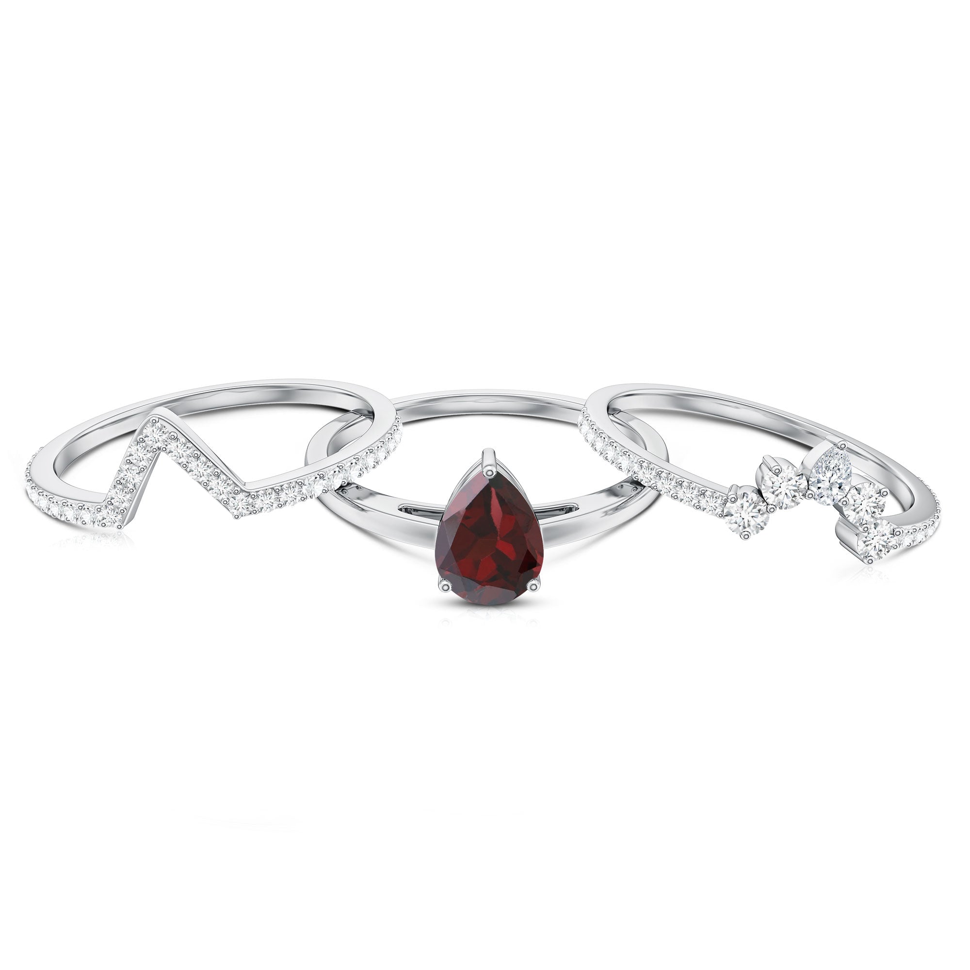Natural 0.8 Carat Pear Shaped Garnet Diamond 3 Piece Bridal Ring Set AAA - Rosec Jewels