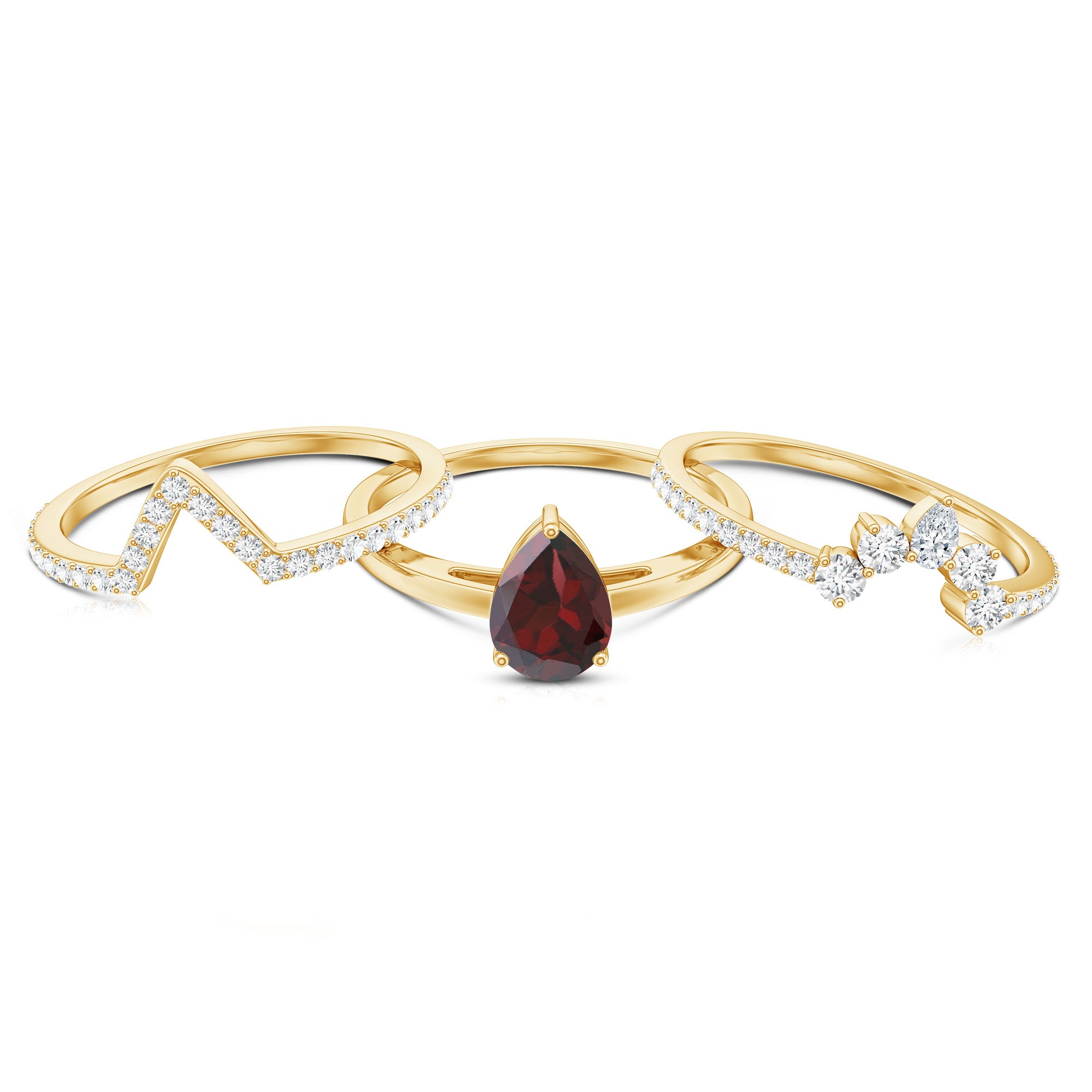 Natural 0.8 Carat Pear Shaped Garnet Diamond 3 Piece Bridal Ring Set AAA - Rosec Jewels