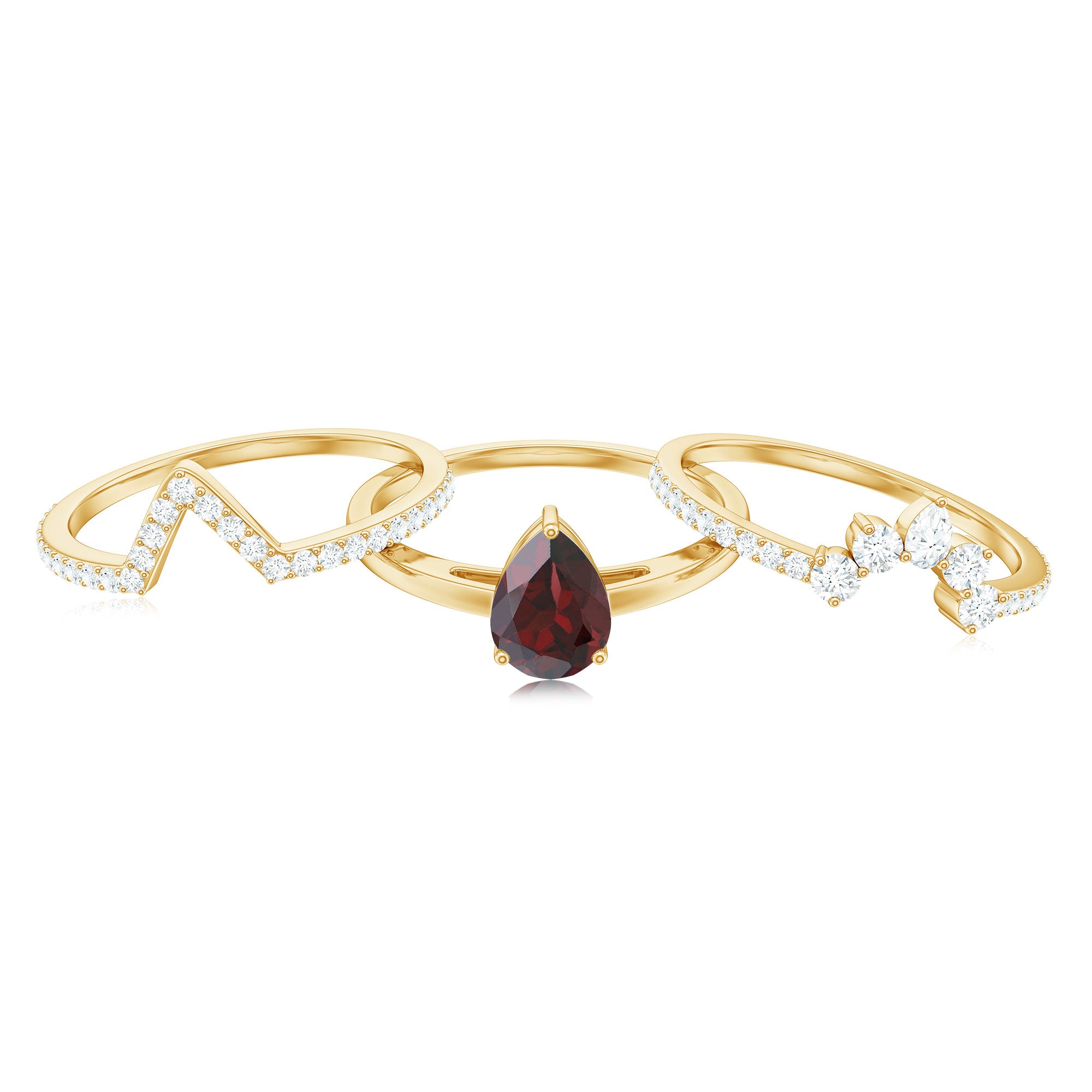 Natural Pear Shaped Garnet Diamond 3 Piece Bridal Ring Set AAA - Rosec Jewels