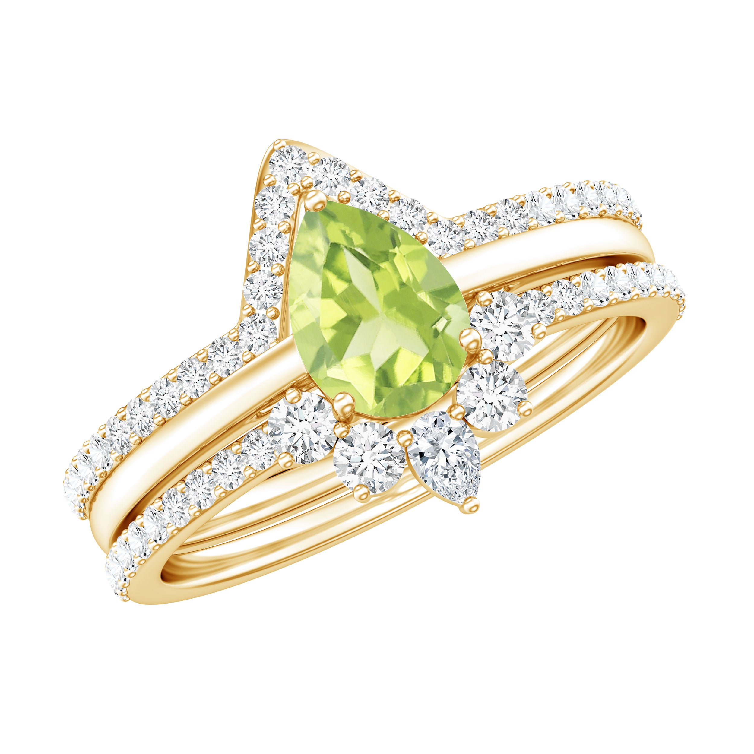 Certified Real 1 Carat Peridot Trio Wedding Ring Set with Moissanite AAA - Rosec Jewels
