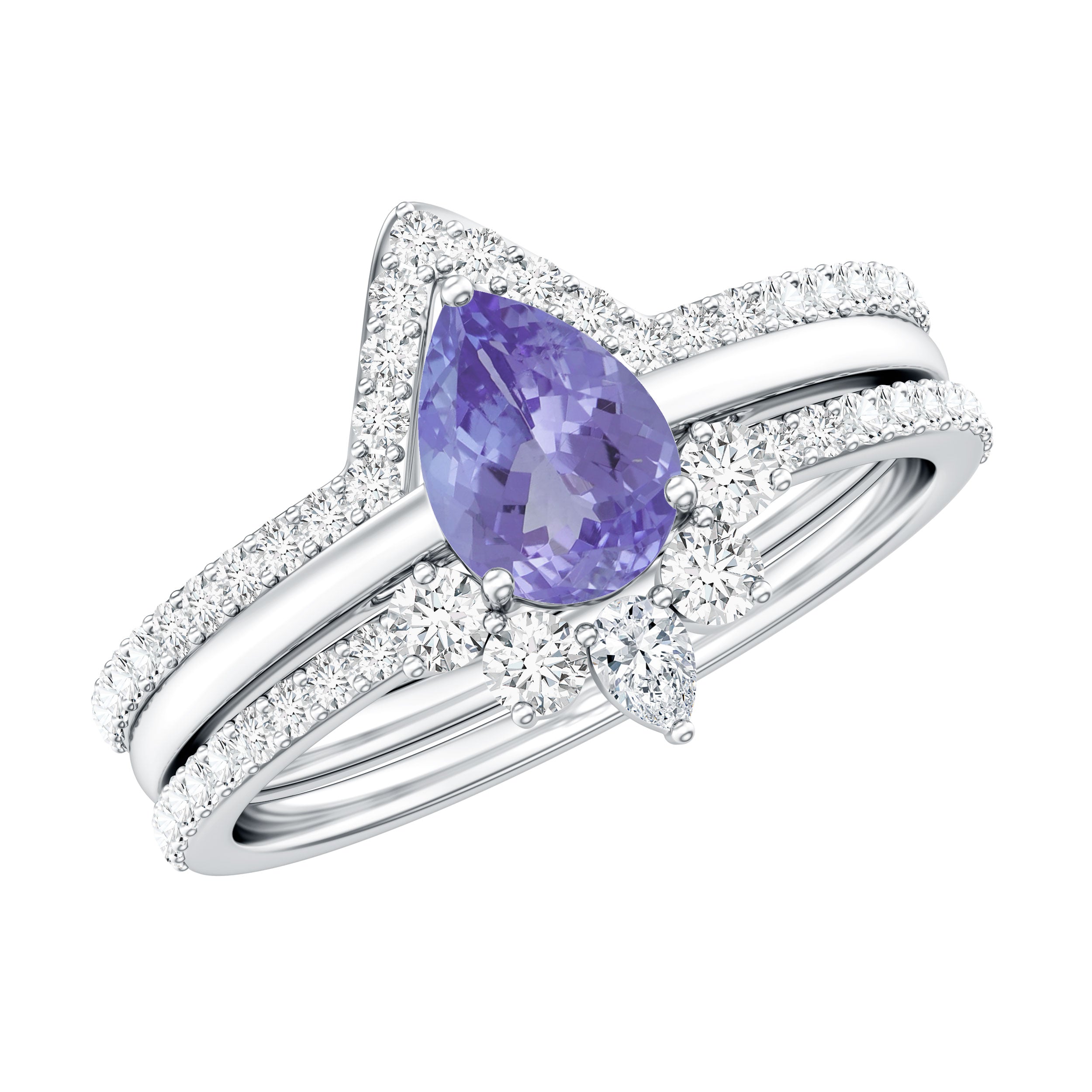 0.8 Carat Natural Tanzanite Diamond 3 Piece Wedding Ring Set AAA - Rosec Jewels