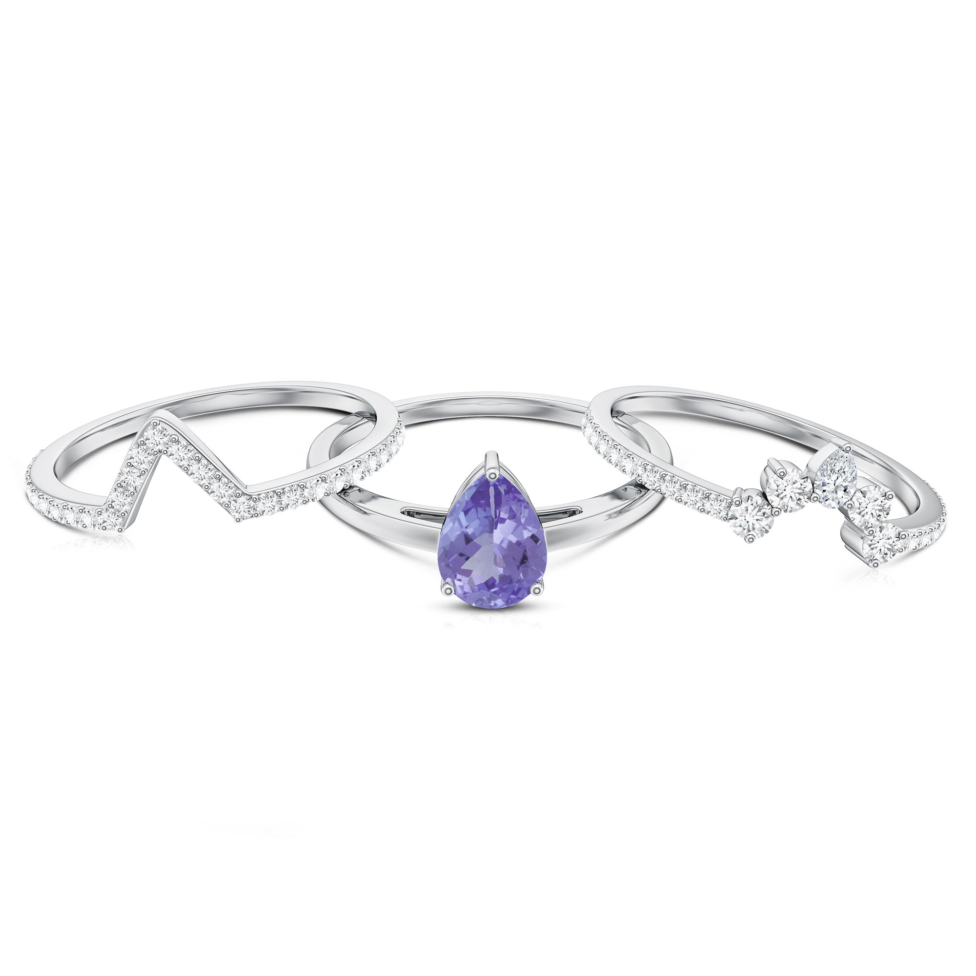 0.8 Carat Natural Tanzanite Diamond 3 Piece Wedding Ring Set AAA - Rosec Jewels