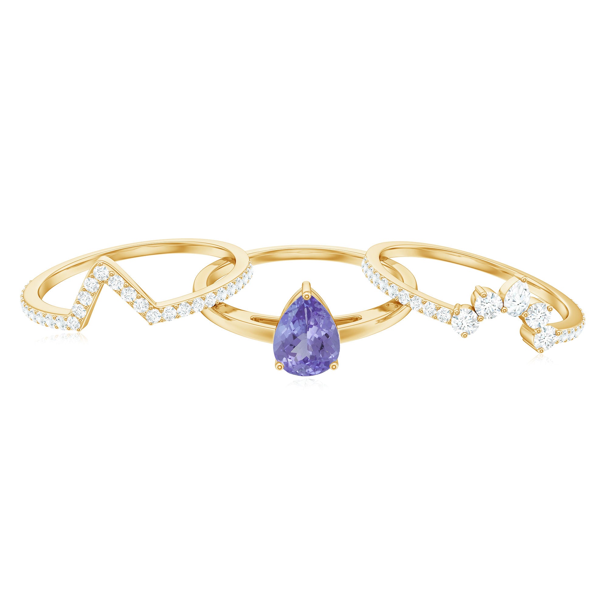 Rosec Jewels-Natural Tanzanite Diamond 3 Piece Wedding Ring Set