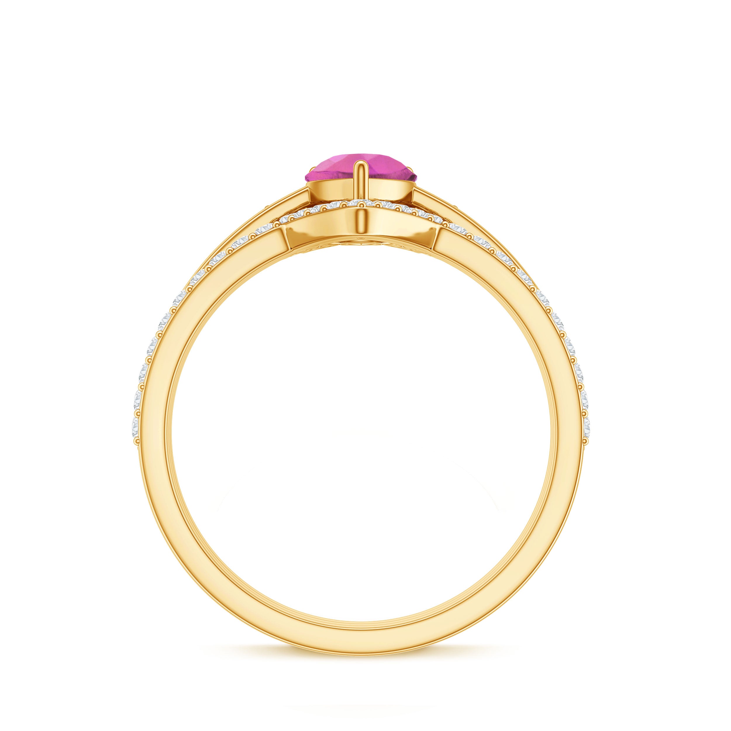 Pear Cut Pink Tourmaline Trio Wedding Ring Set with Moissanite AAA - Rosec Jewels