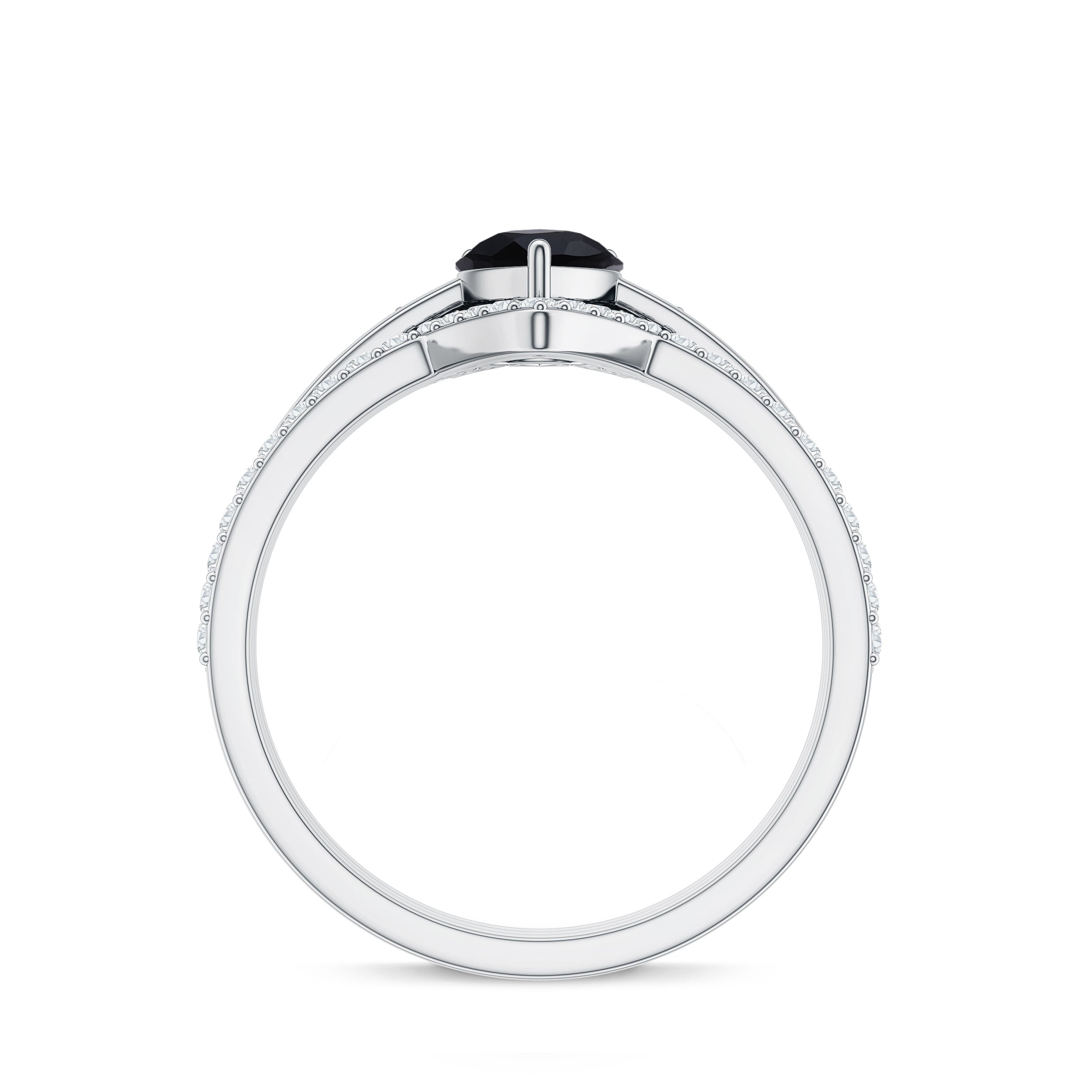 1 Carat Pear Shaped Black Onyx Engagement Ring With Ring Guards AAA - Rosec Jewels