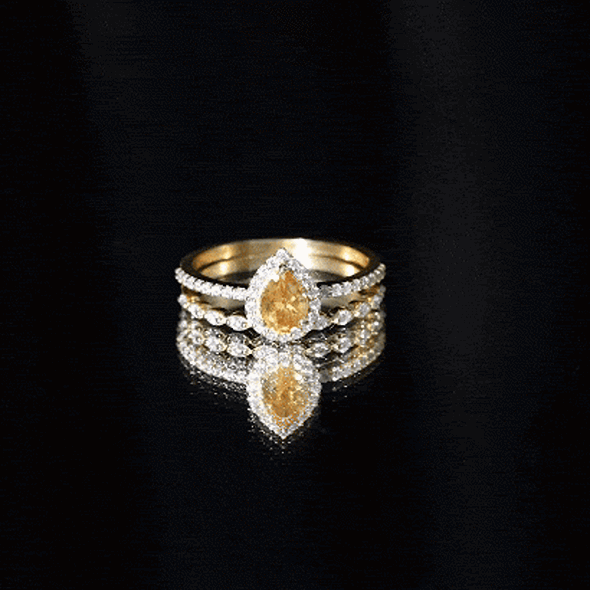 Real 0.6 Carat Citrine Teardrop Bridal Ring Set with Diamond AAA - Rosec Jewels