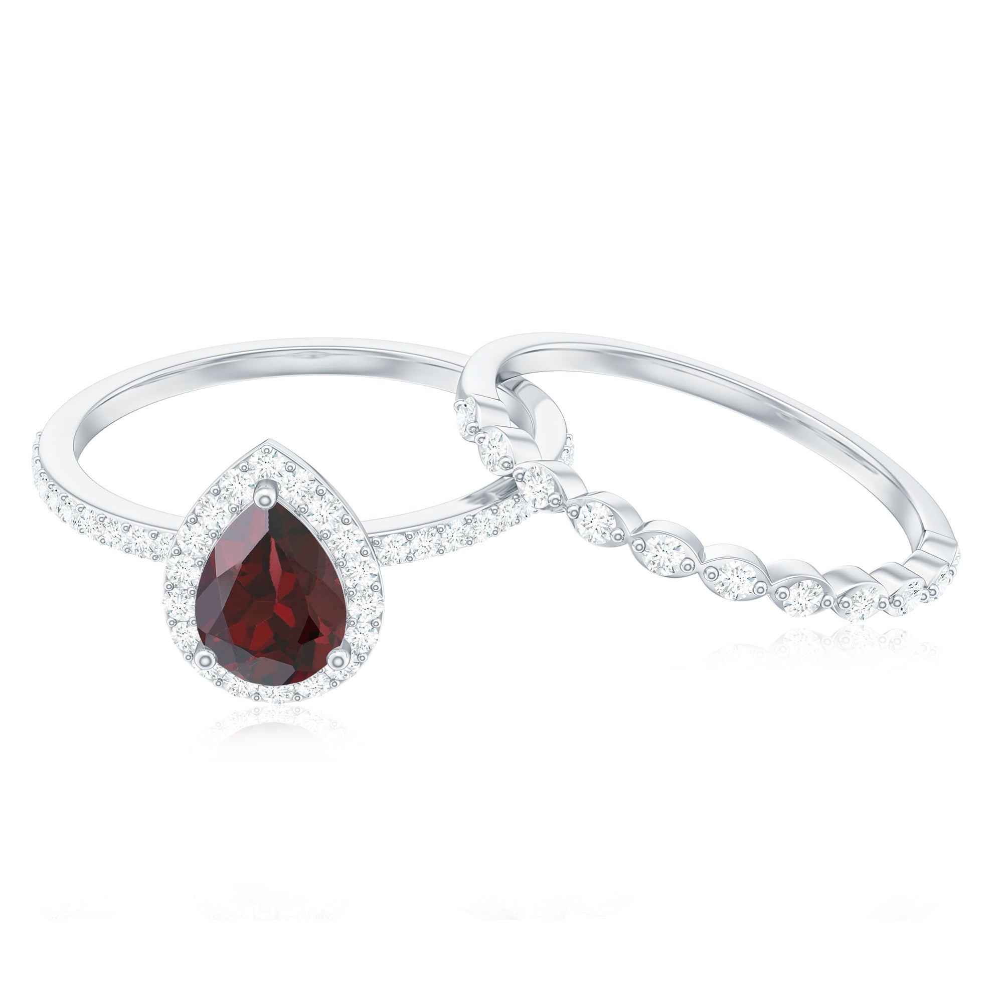 Natural 5X7mm Pear Shape Garnet Wedding Engagement Ring Set of 2 AAA - Rosec Jewels