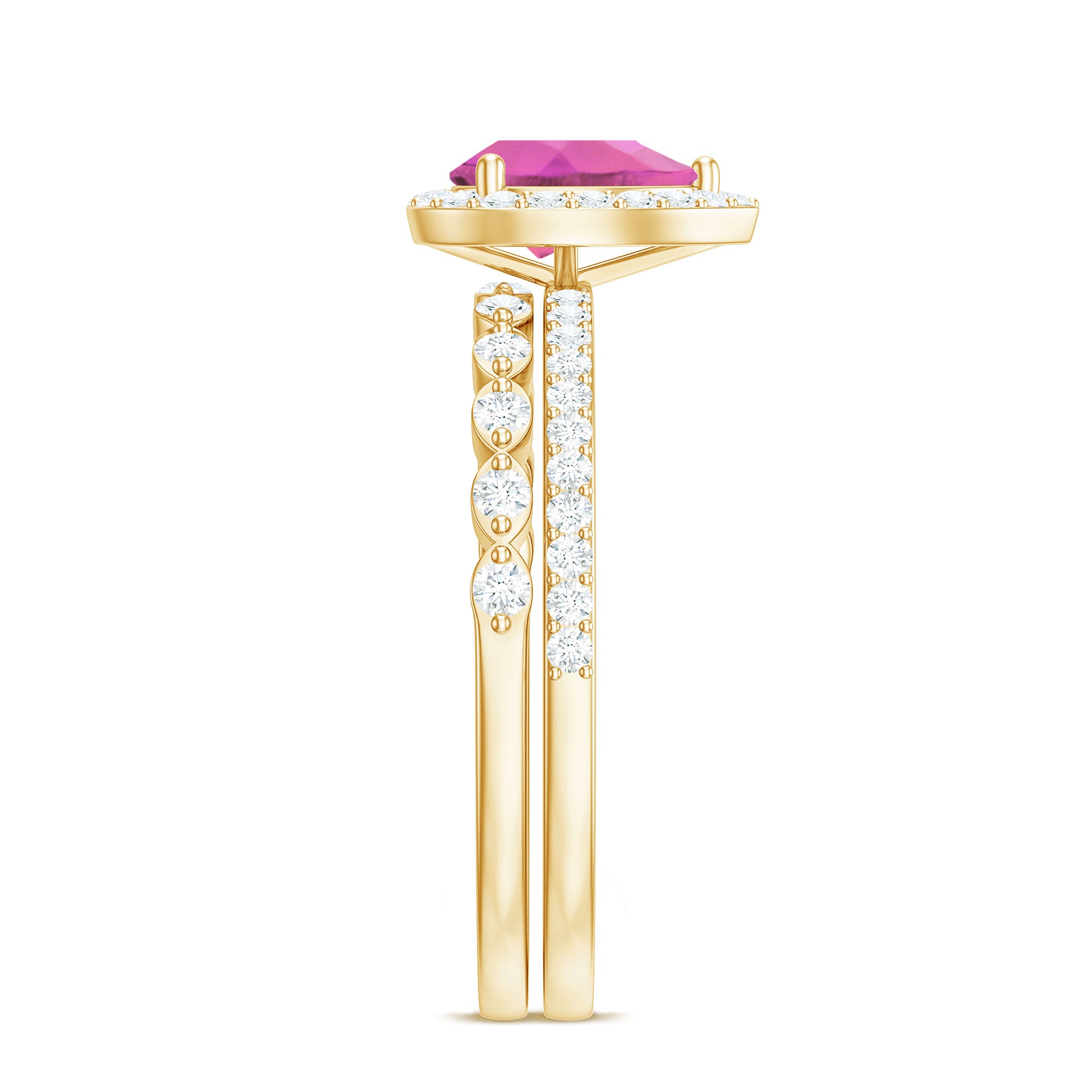 Rosec Jewels-Teardrop Pink tourmaline Bridal Ring Set with Diamond