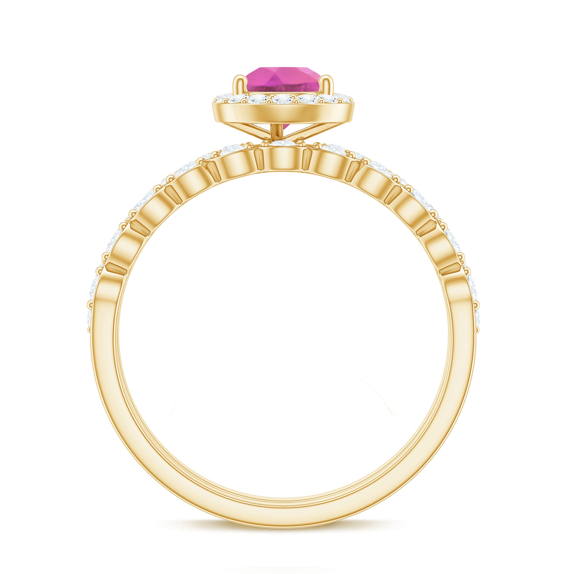 Rosec Jewels-Teardrop Pink tourmaline Bridal Ring Set with Diamond