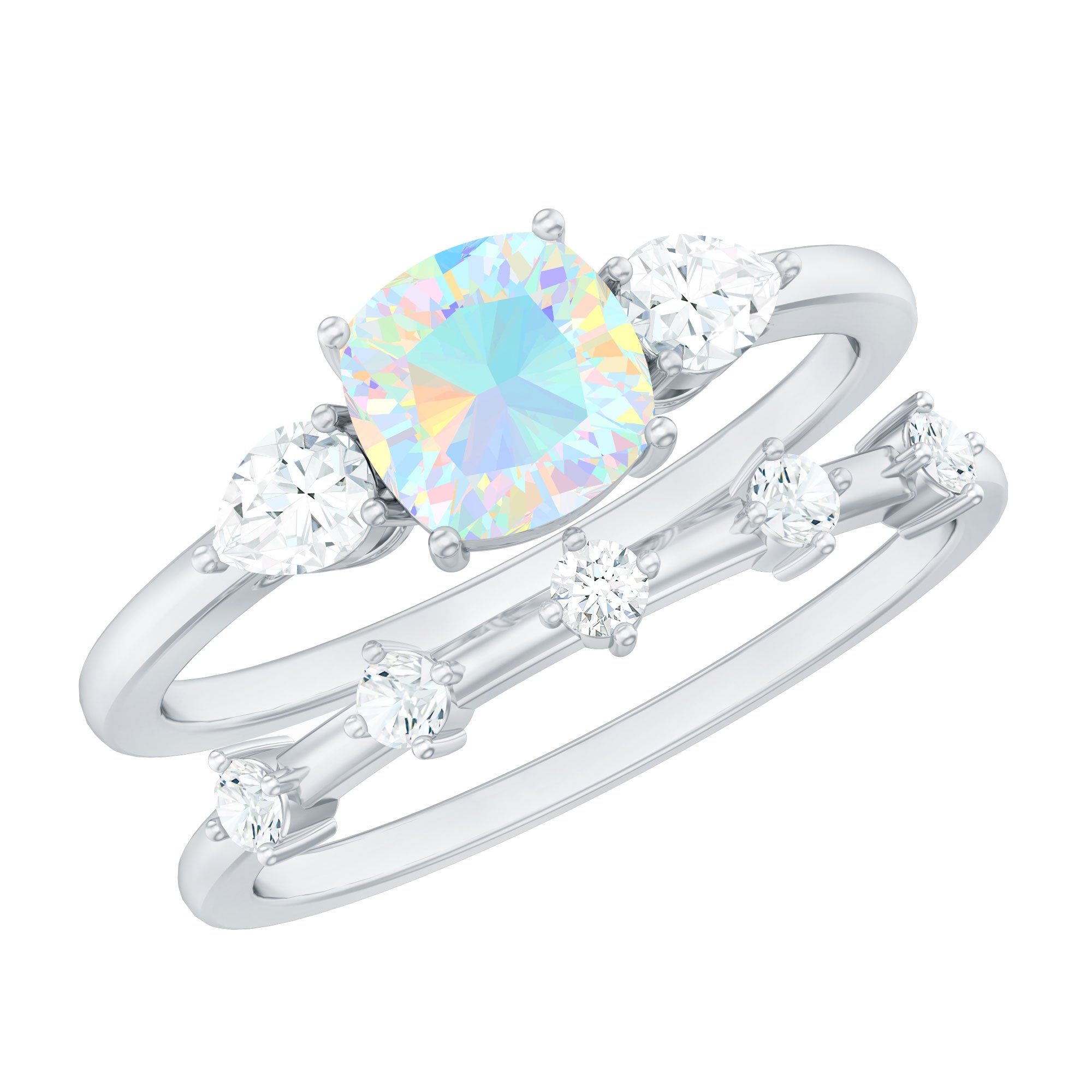 Cushion Cut Ethiopian Opal Wedding Ring Set with Moissanite