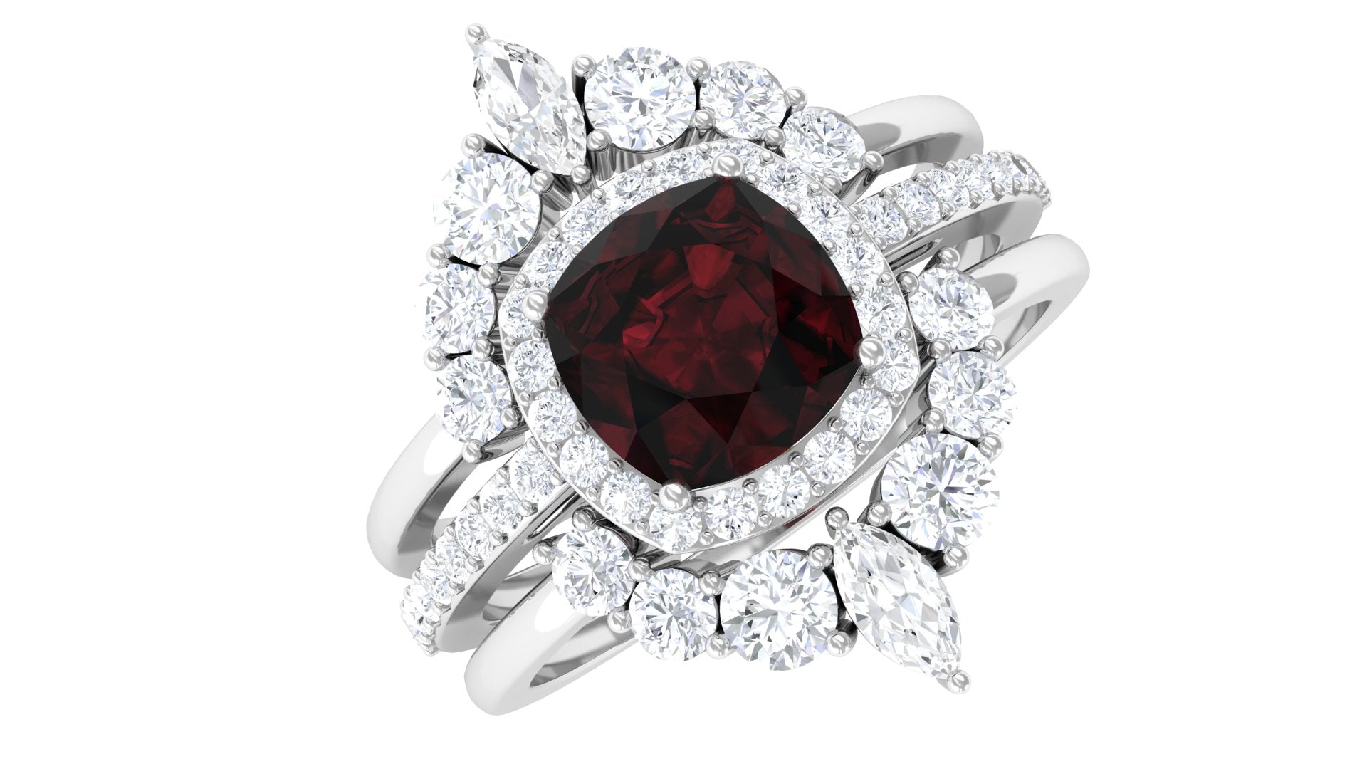 Rosec Jewels-Natural 8mm Cushion Cut Garnet Statement Bridal Ring Set