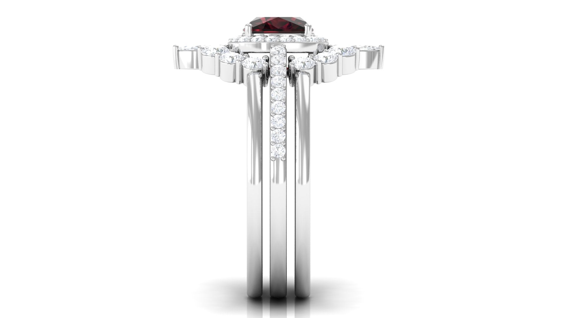 Rosec Jewels-Natural 8mm Cushion Cut Garnet Statement Bridal Ring Set