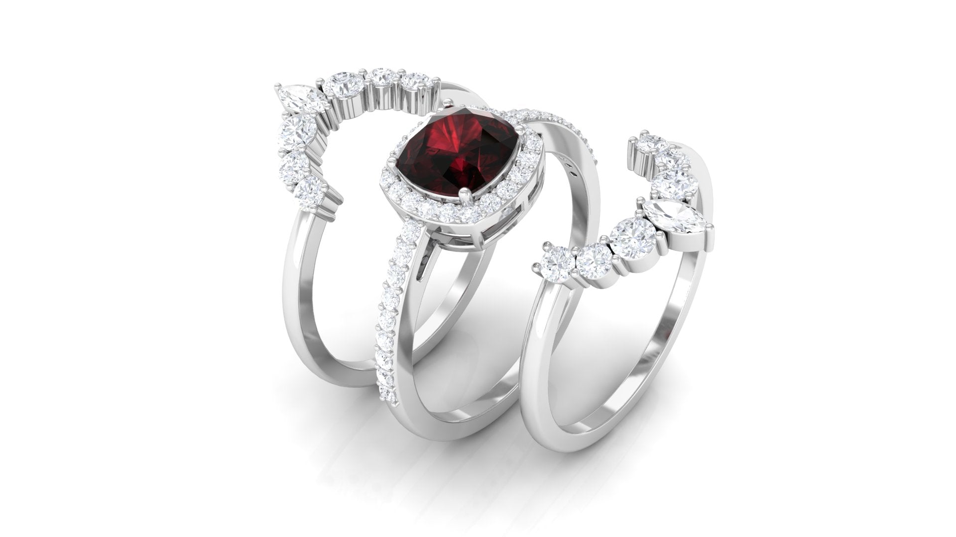 Rosec Jewels-Natural 8mm Cushion Cut Garnet Statement Bridal Ring Set