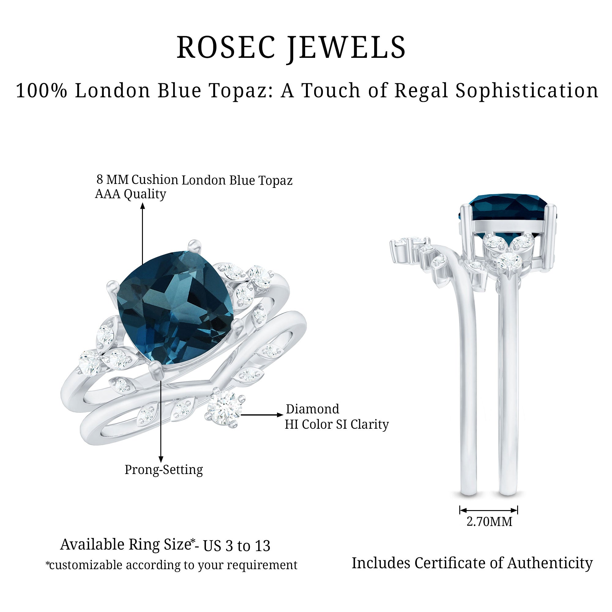 Rosec Jewels-Vintage London Blue Topaz and Diamond Engagement Ring Set