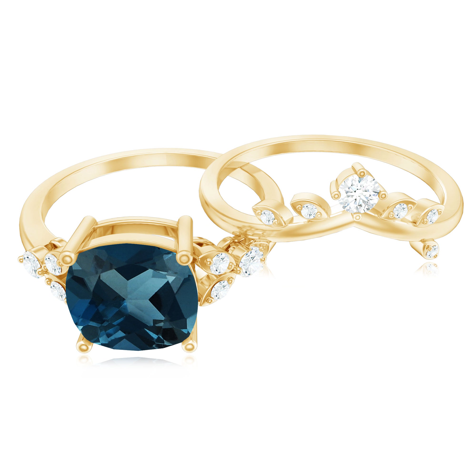 Rosec Jewels-Vintage London Blue Topaz and Diamond Engagement Ring Set