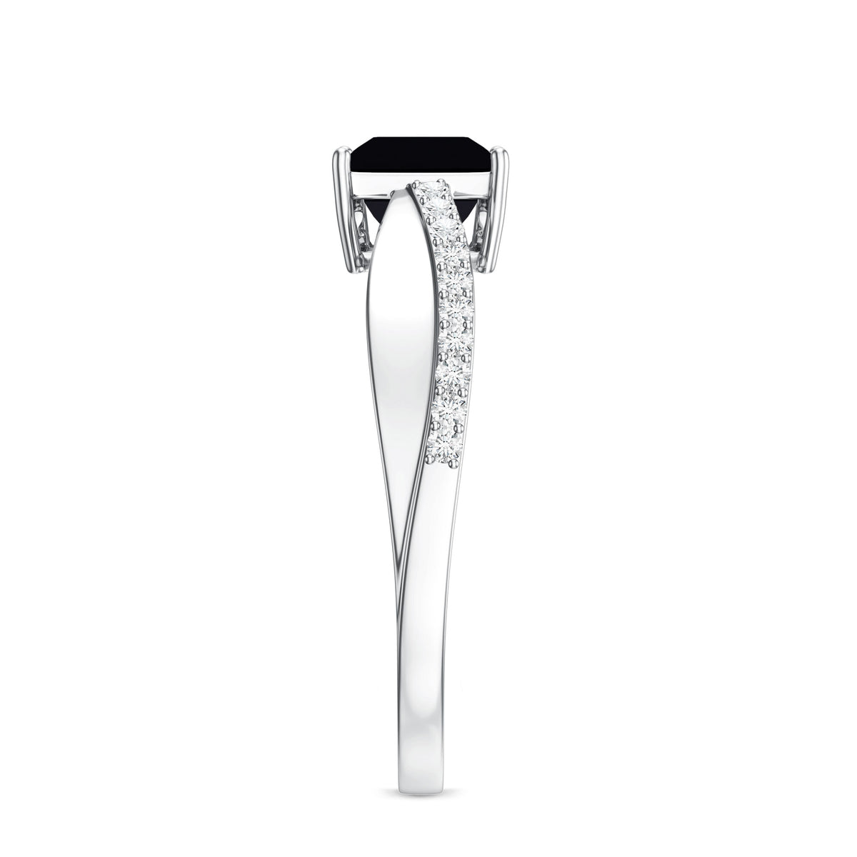 0.5 Carat Princess Cut Black Onyx Solitaire Engagement Ring with Diamond AAA - Rosec Jewels