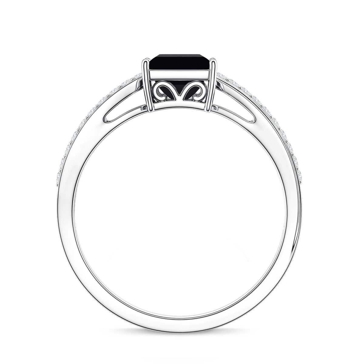 0.5 Carat Princess Cut Black Onyx Solitaire Engagement Ring with Diamond AAA - Rosec Jewels