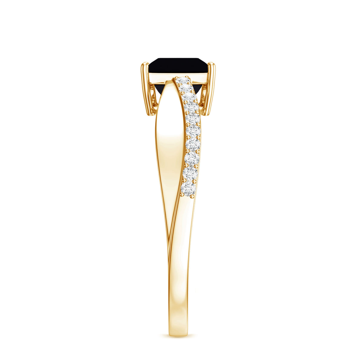 0.5 Carat Princess Cut Black Onyx Solitaire Engagement Ring with Diamond AAA - Rosec Jewels