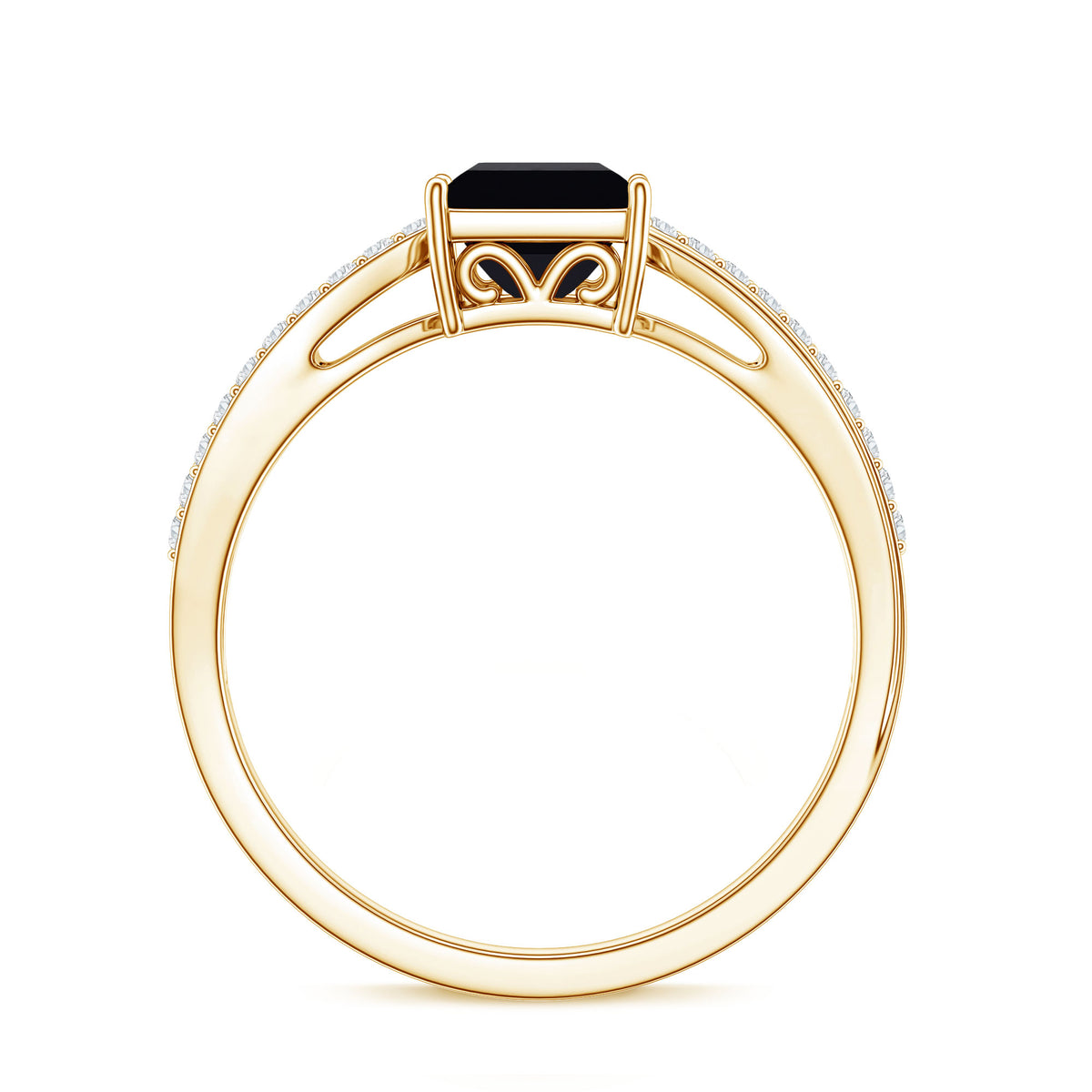0.5 Carat Princess Cut Black Onyx Solitaire Engagement Ring with Diamond AAA - Rosec Jewels