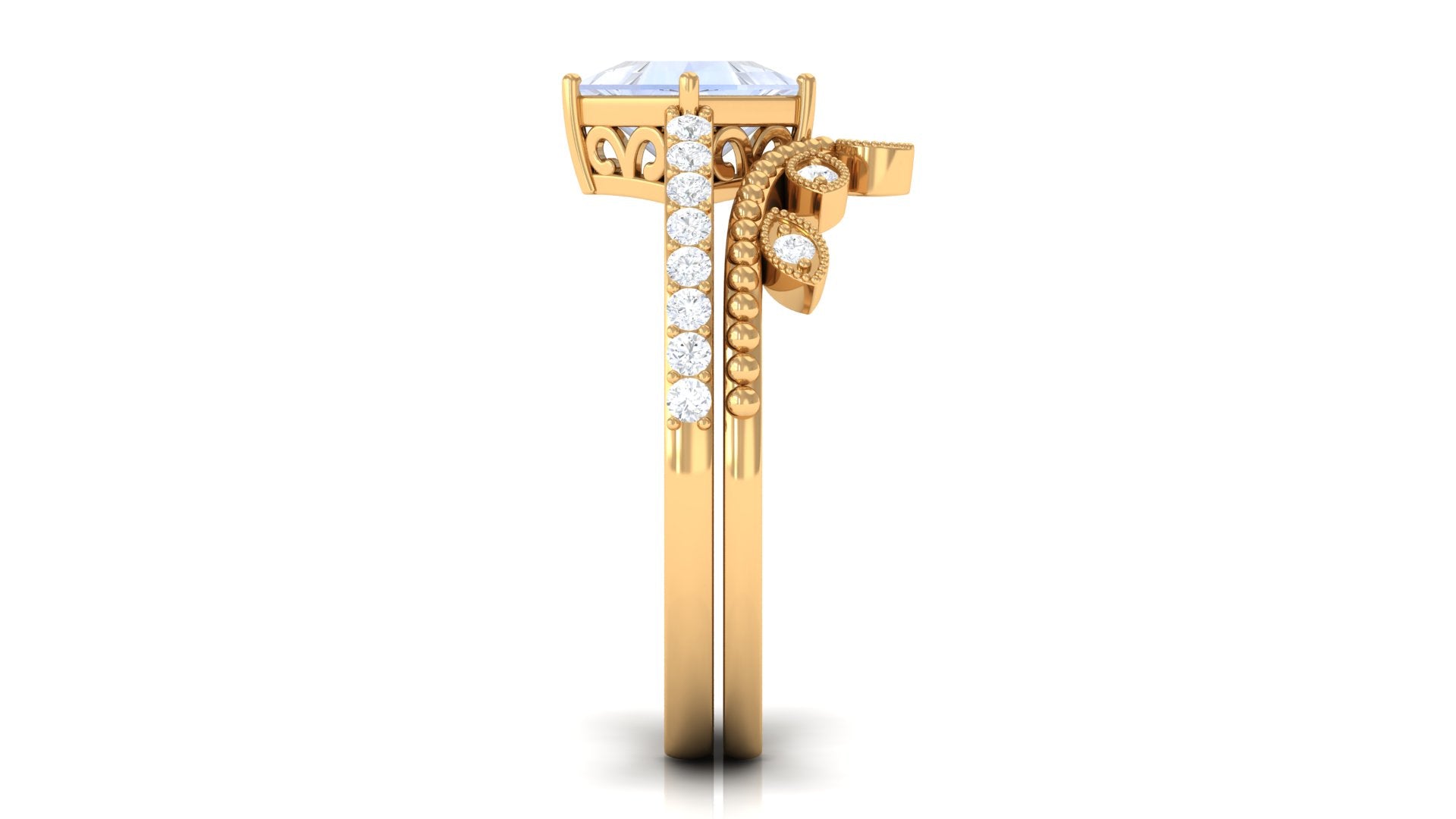 Rosec Jewels-Princess Cut Moonstone Vintage Ring Set with Diamond