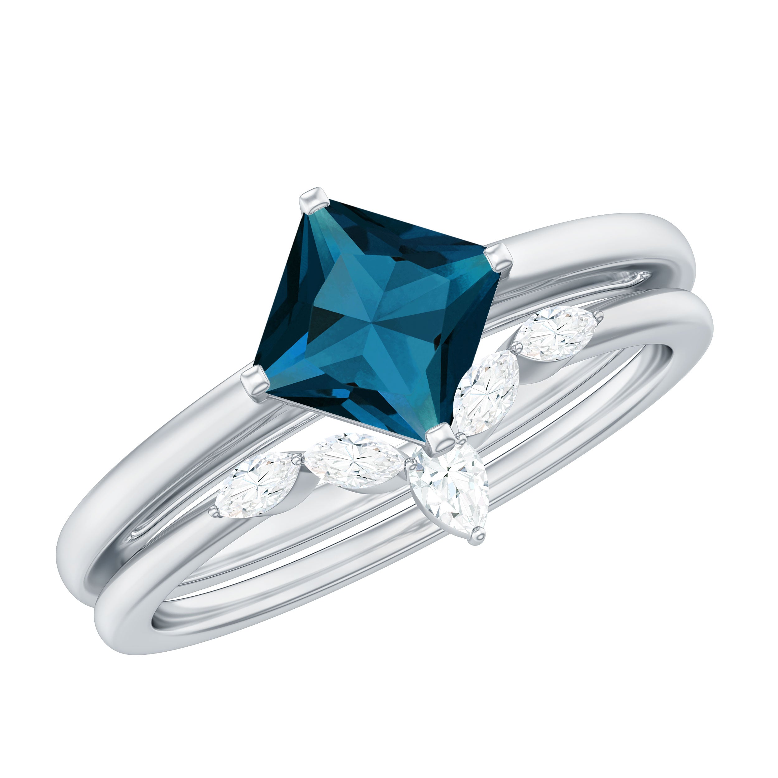 Princess Cut London Blue Topaz Designer Wedding Ring Set for Women AAA - Rosec Jewels