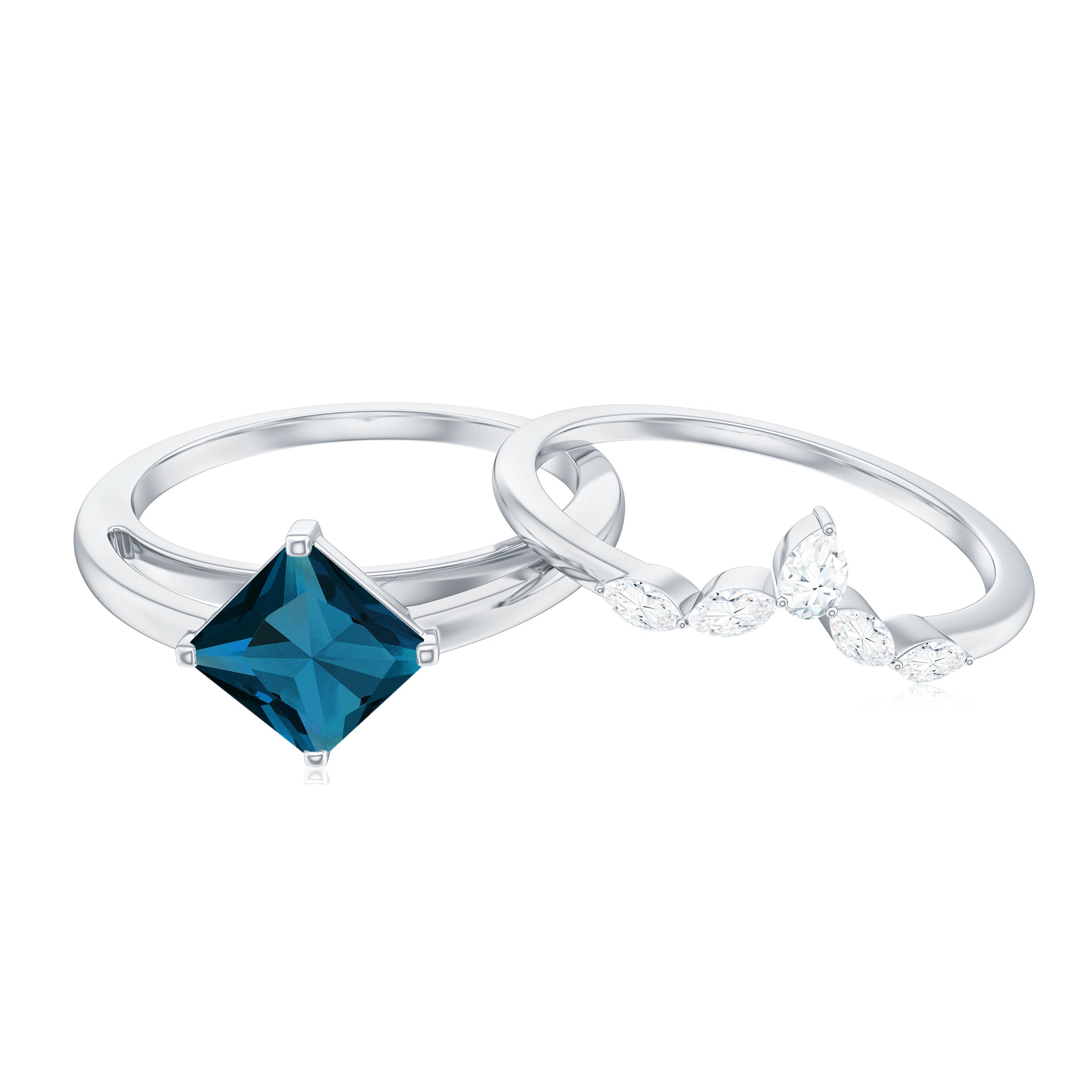 Princess Cut London Blue Topaz Designer Wedding Ring Set for Women AAA - Rosec Jewels