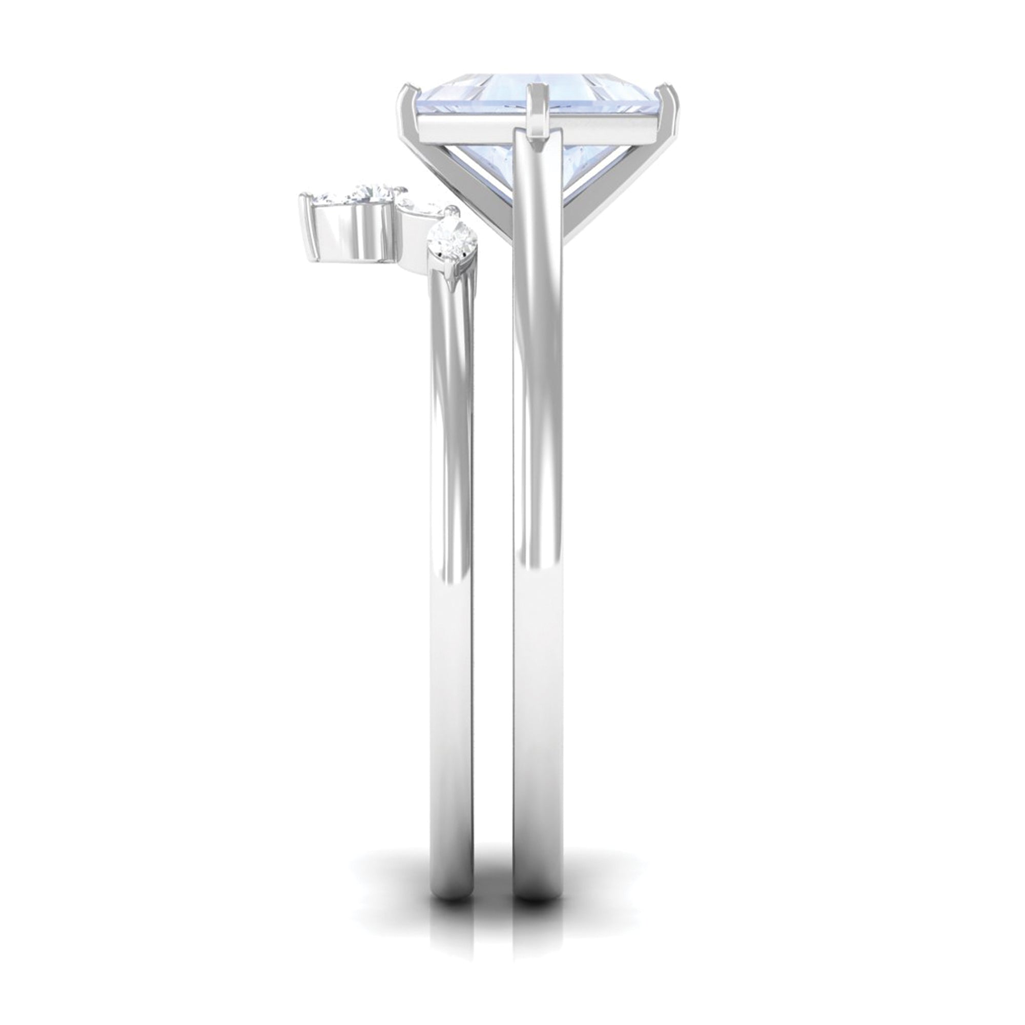 Rosec Jewels-Princess Cut Moonstone and Diamond Solitaire Ring Set