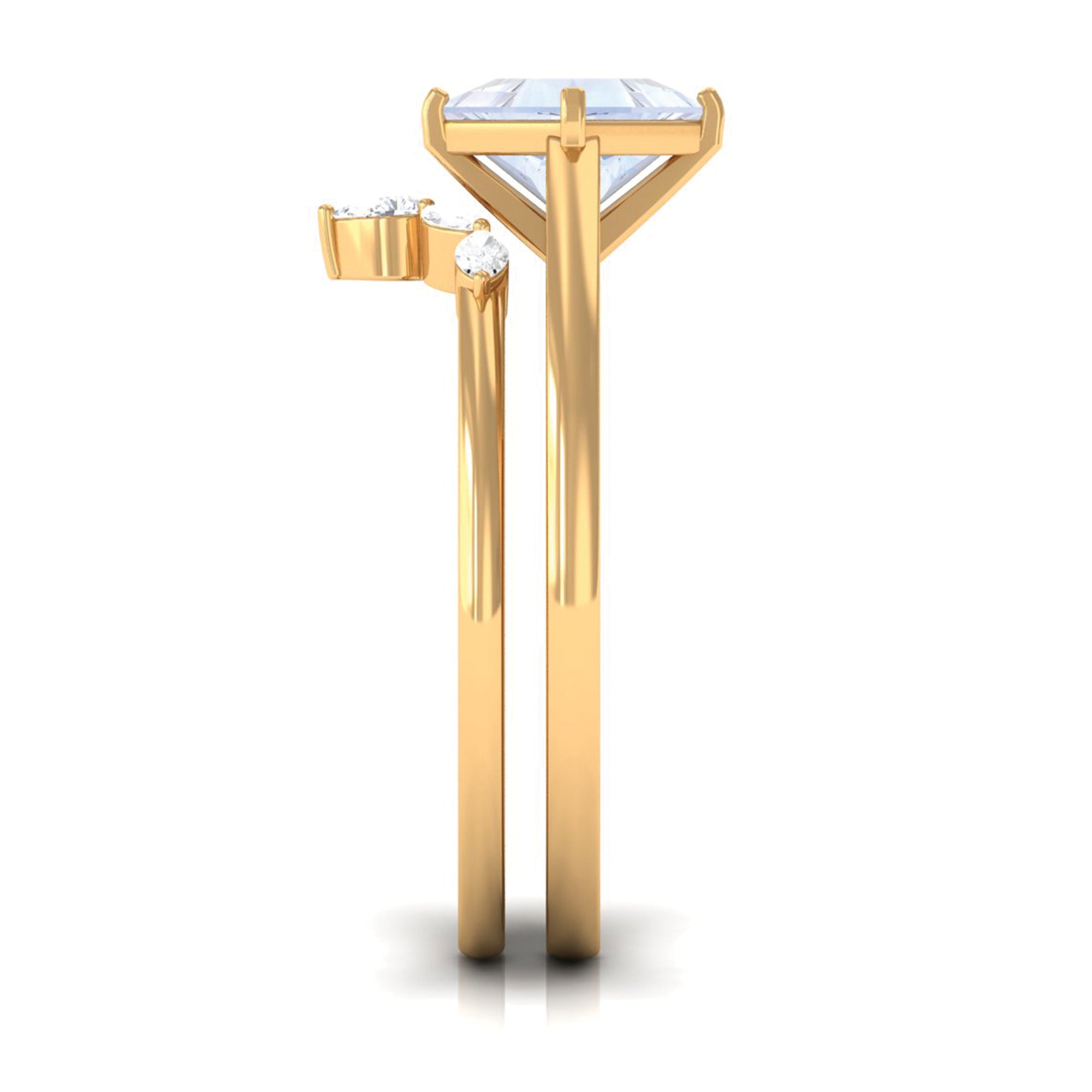 Rosec Jewels-Princess Cut Moonstone and Diamond Solitaire Ring Set