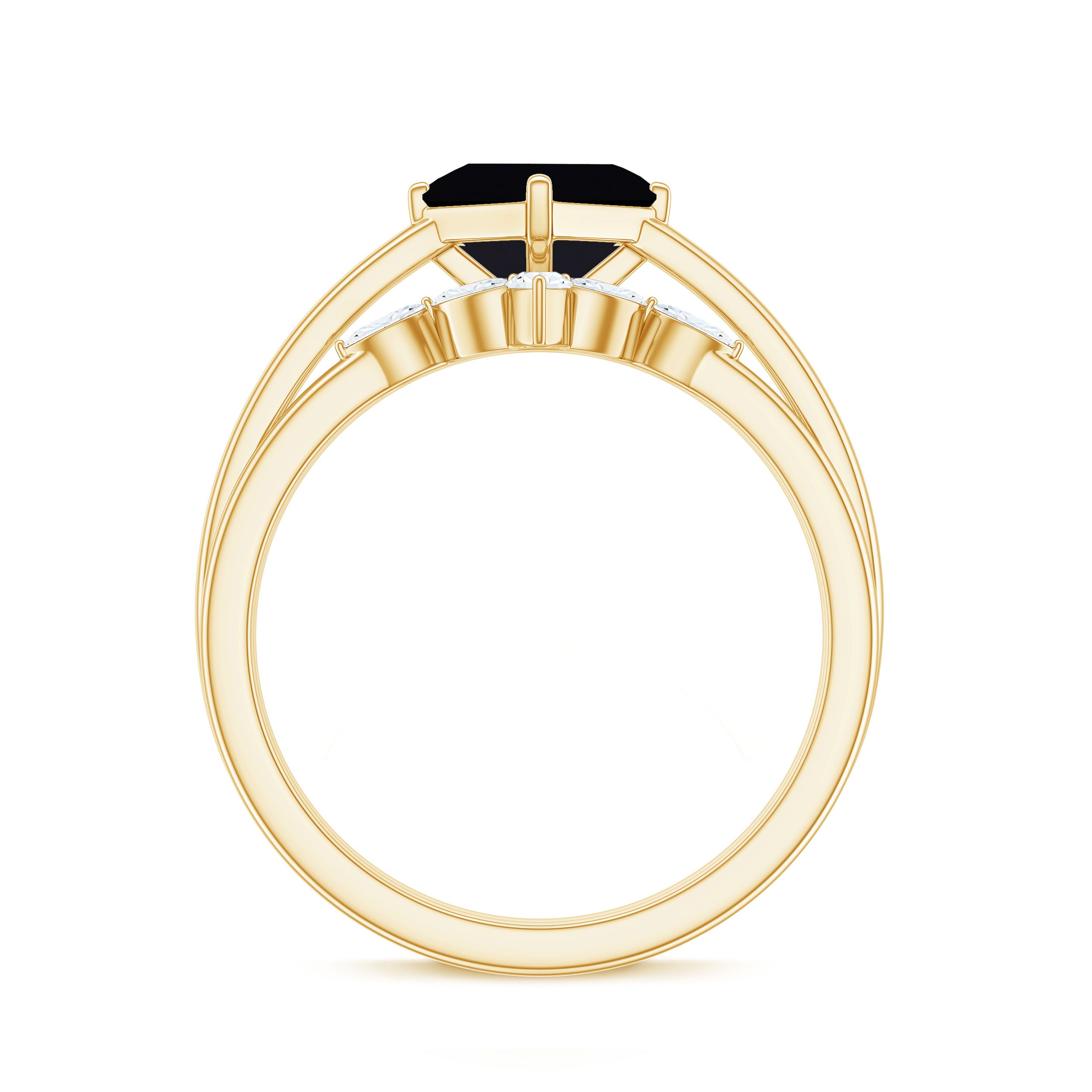 5mm Princess Cut Black Onyx Solitaire Rings Set with Diamond Enhancer AAA - Rosec Jewels