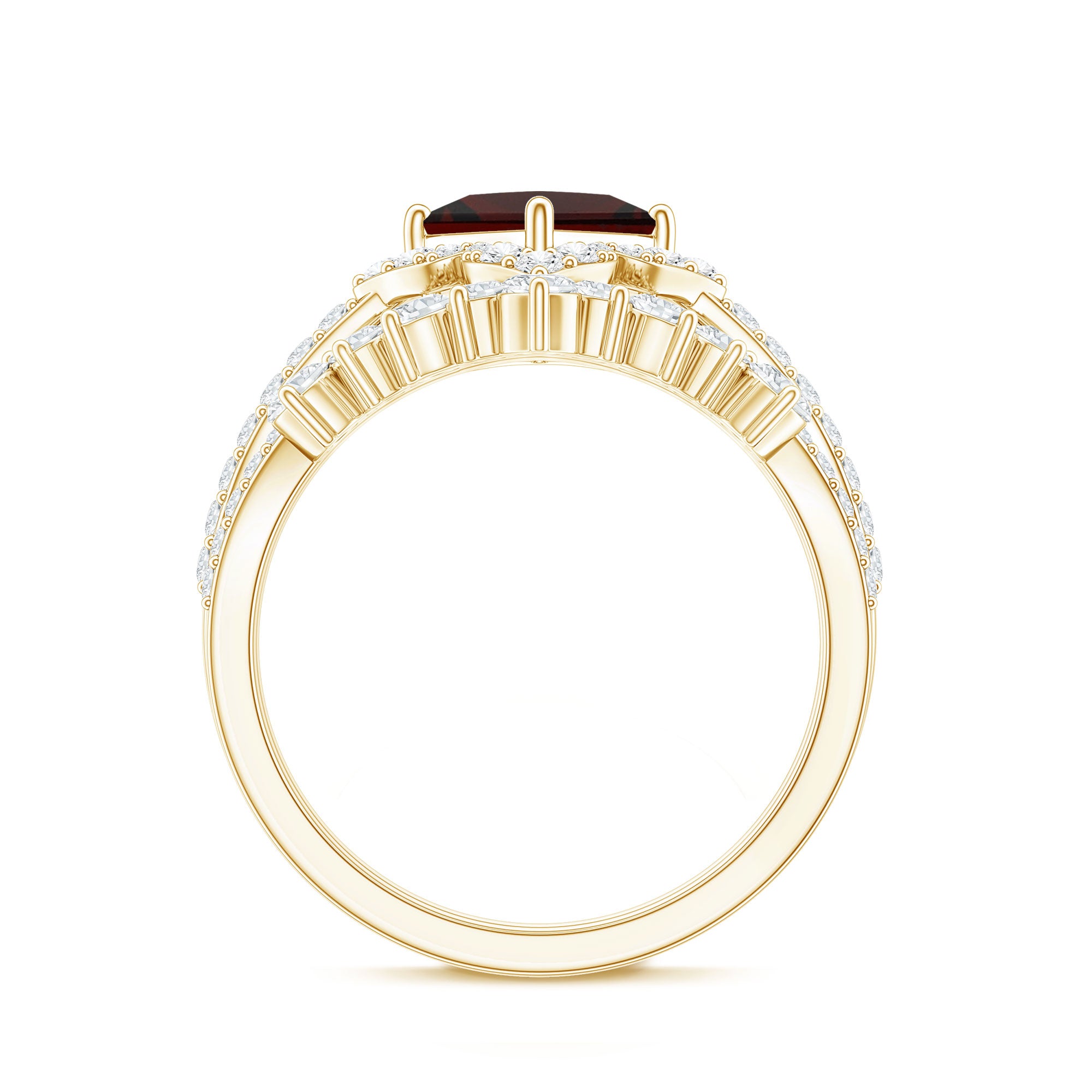 Rosec Jewels-Princess Cut Garnet Designer Wedding Ring Set with Moissanite