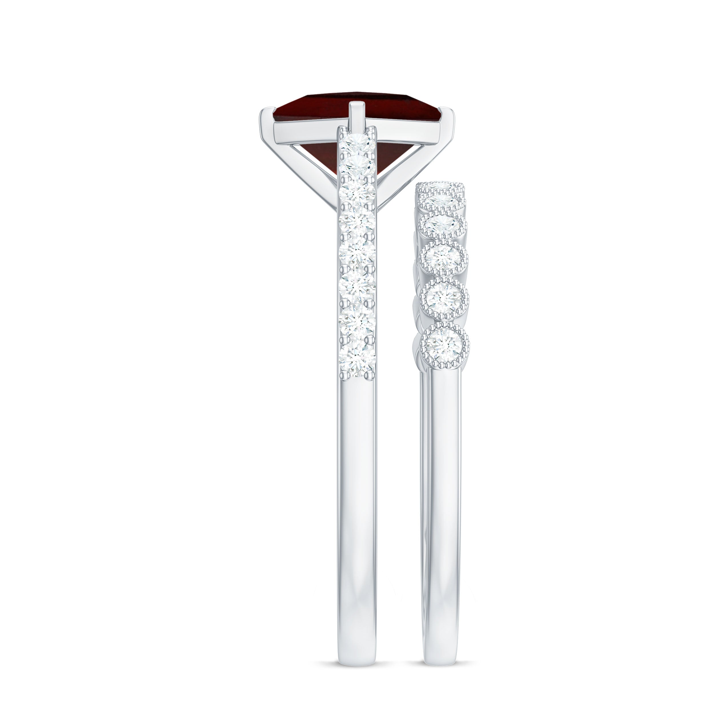 Princess Cut Garnet and Diamond Wedding Ring Set for Women AAA - Rosec Jewels