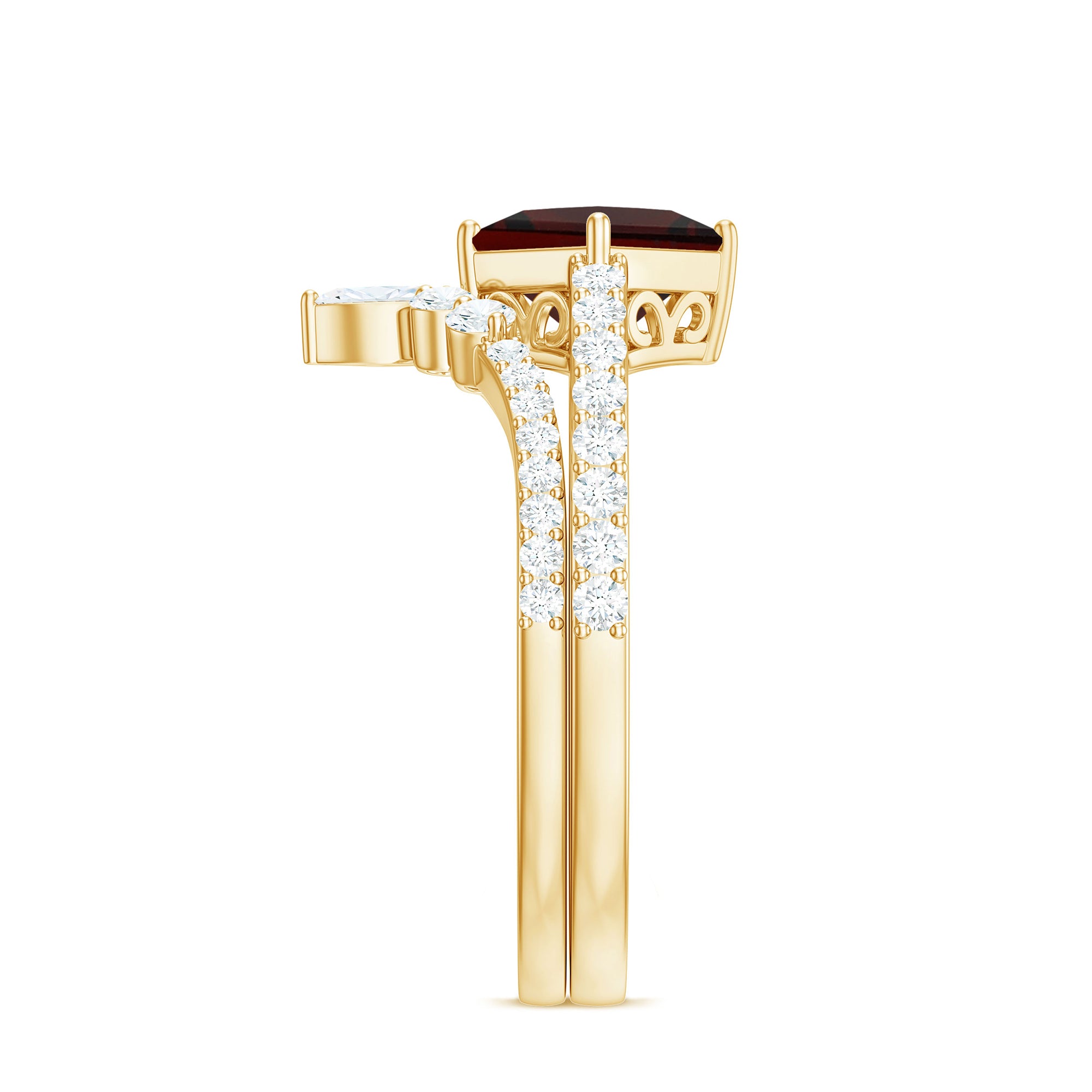 Rosec Jewels-Natural Princess Cut Garnet Diamond Wedding Bridal Ring Set