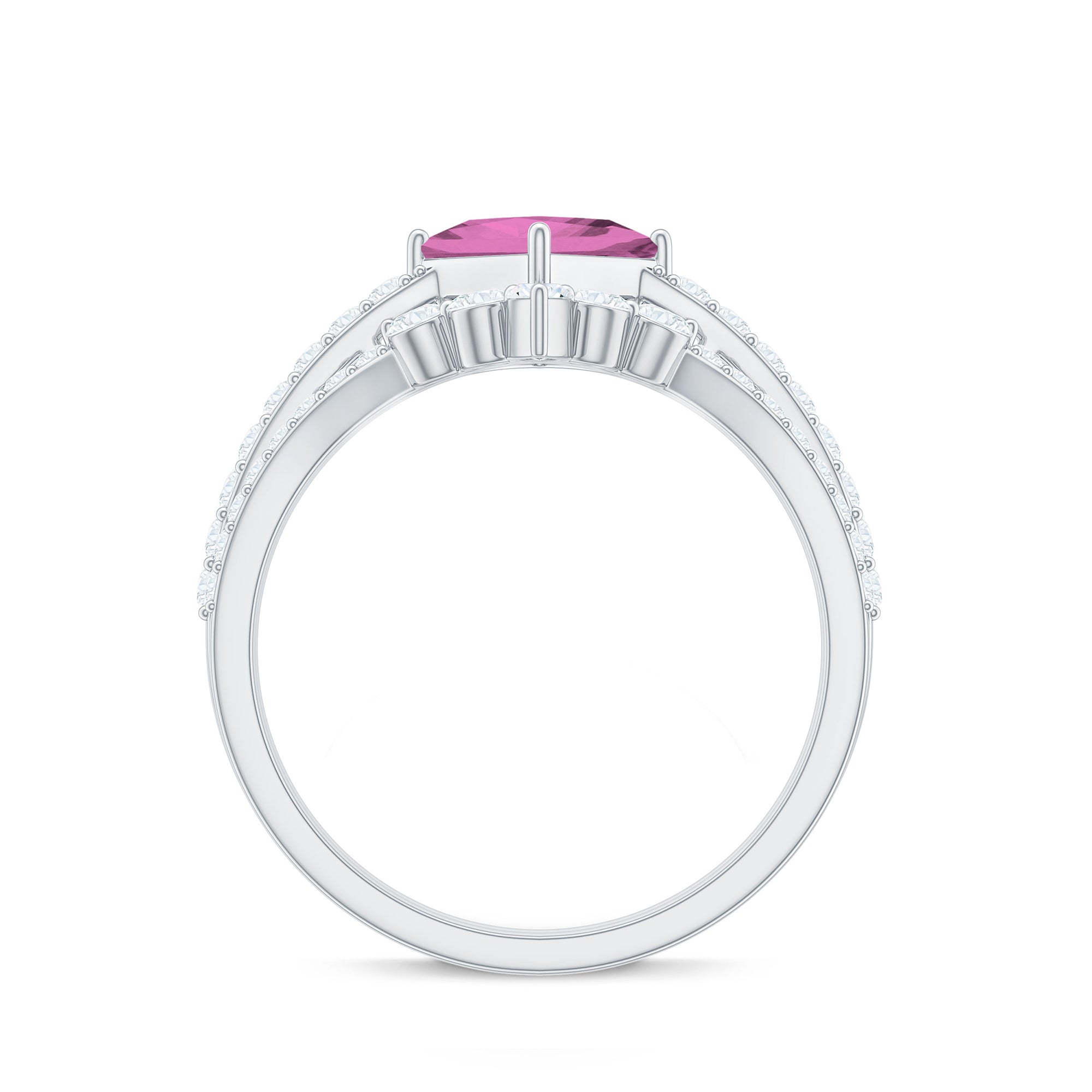 1 Carat Princess Cut Pink tourmaline and Diamond Wedding Ring Set for Women AAA - Rosec Jewels