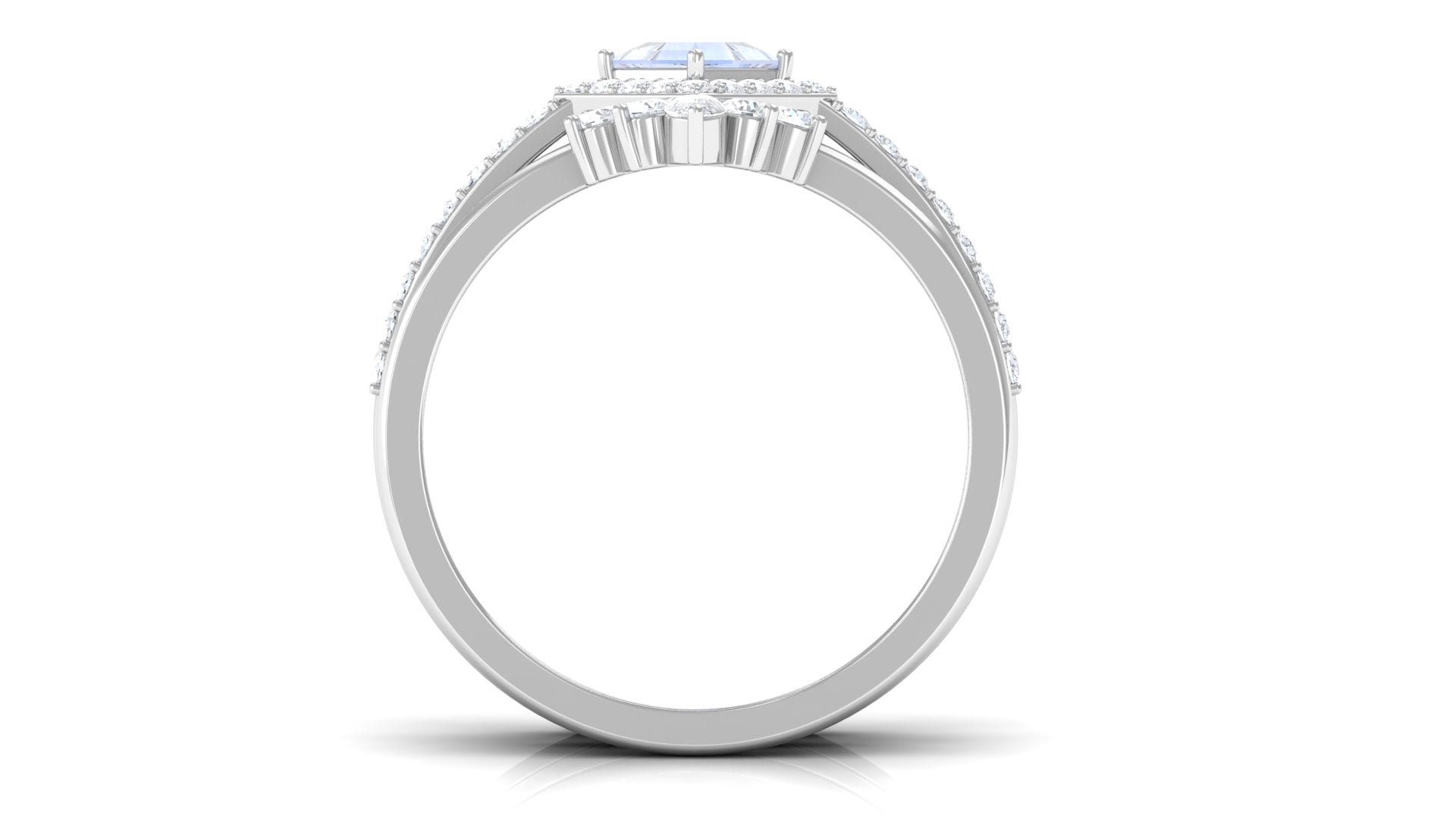 Natural Moonstone and Moissanite Trio Wedding Ring Set AAA - Rosec Jewels