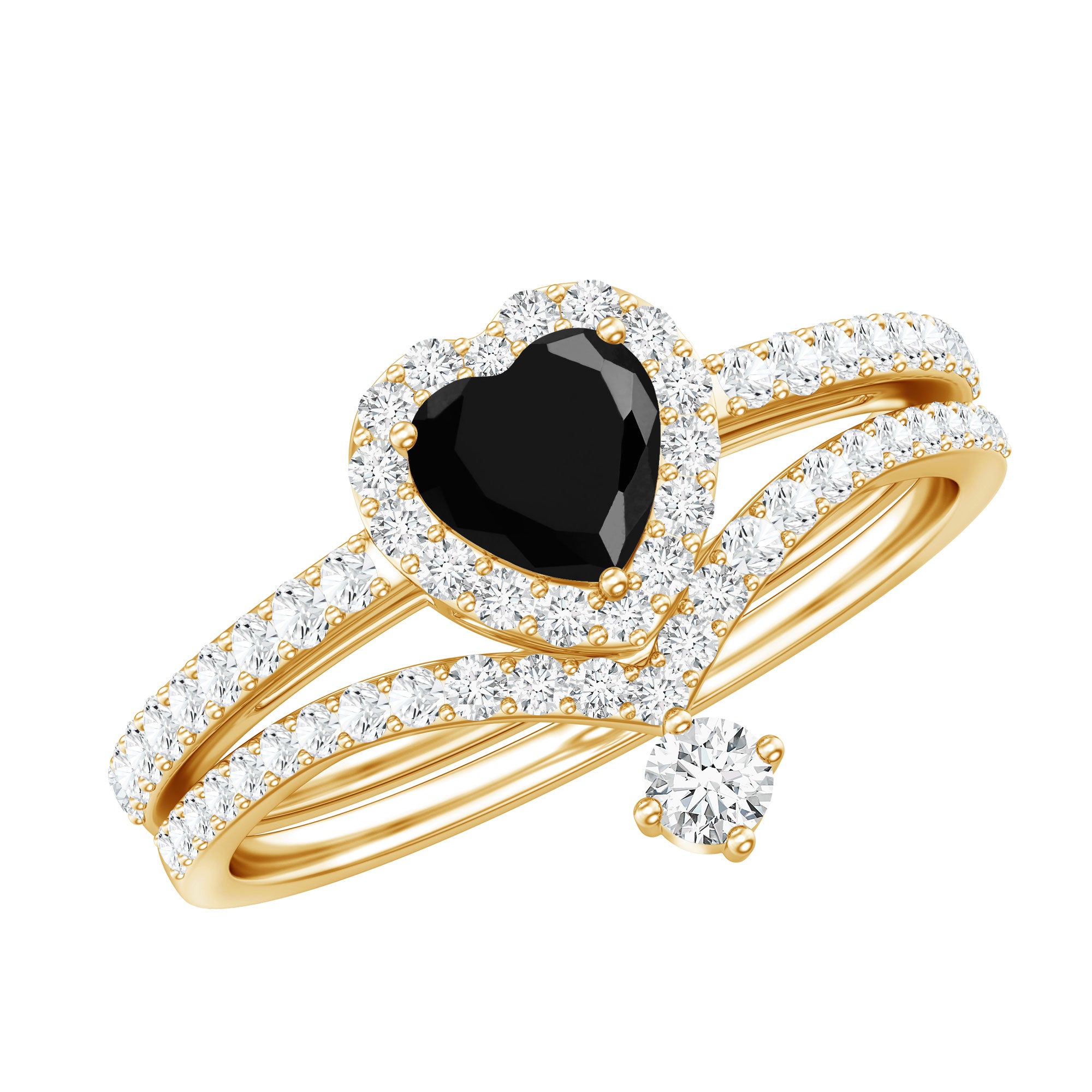 Created Black Diamond Heart Engagement Ring Set with Diamond AAAA ( Synthetic ) - Rosec Jewels