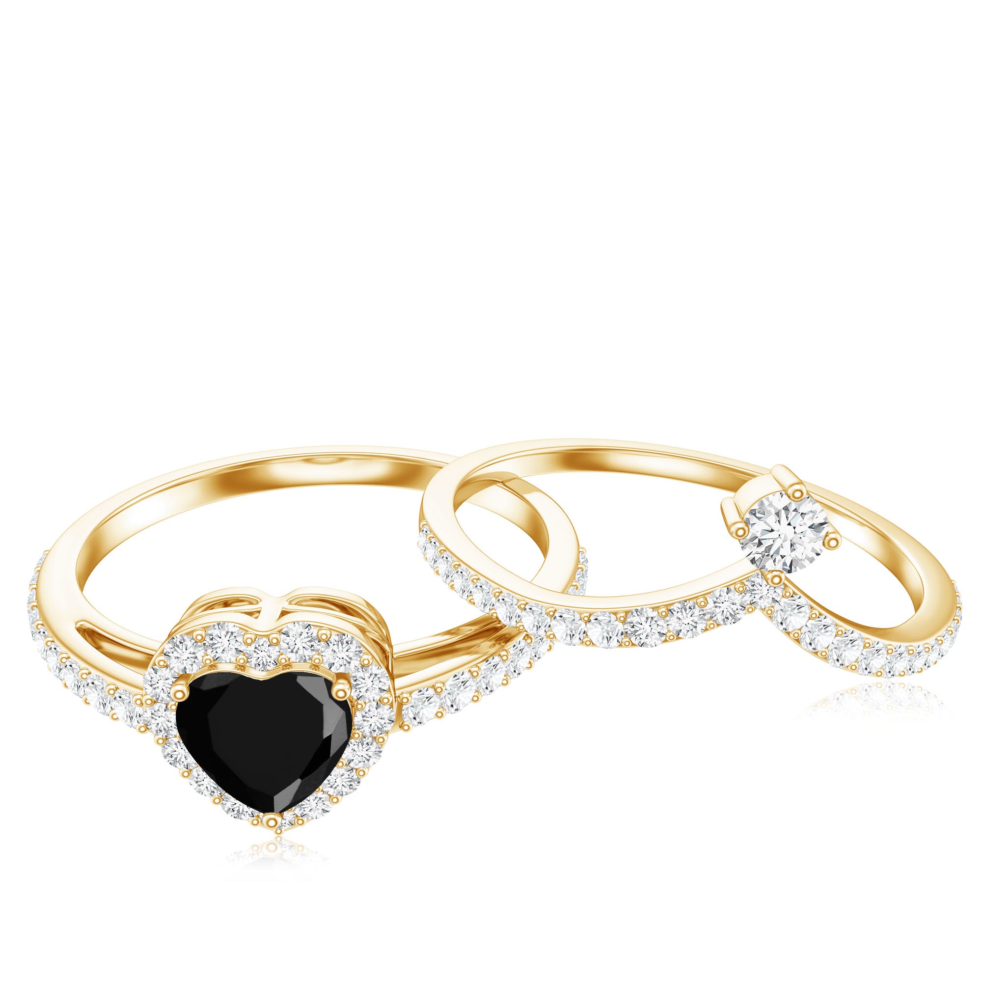 Created Black Diamond Heart Engagement Ring Set with Diamond AAAA ( Synthetic ) - Rosec Jewels